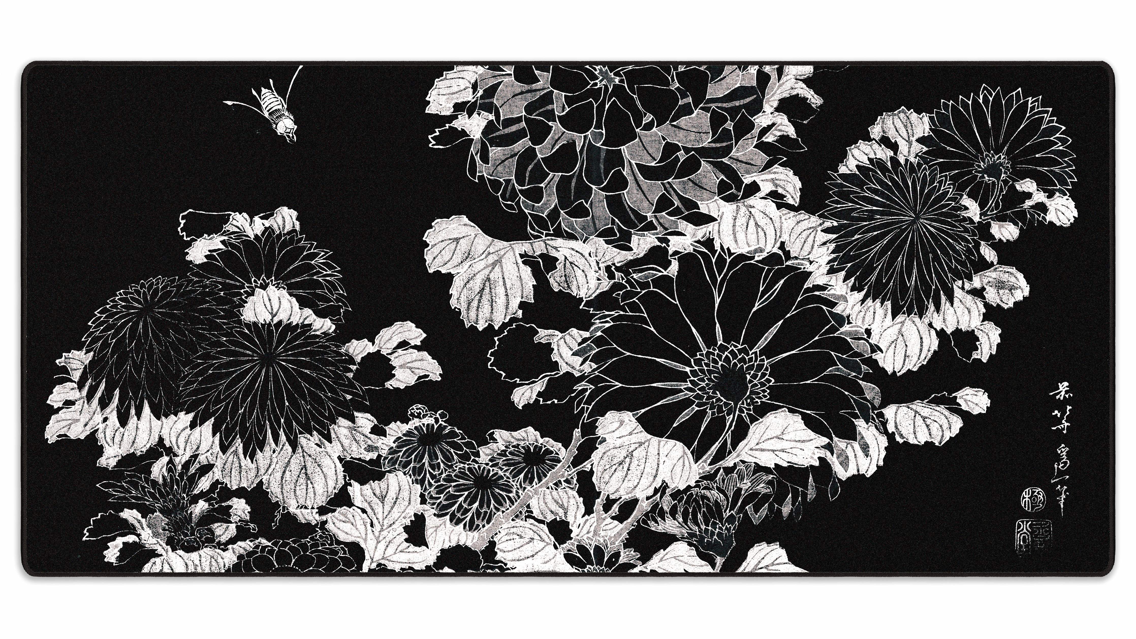 Chrysanthemums and Bee, by Hokusai - The Mousepad Company
