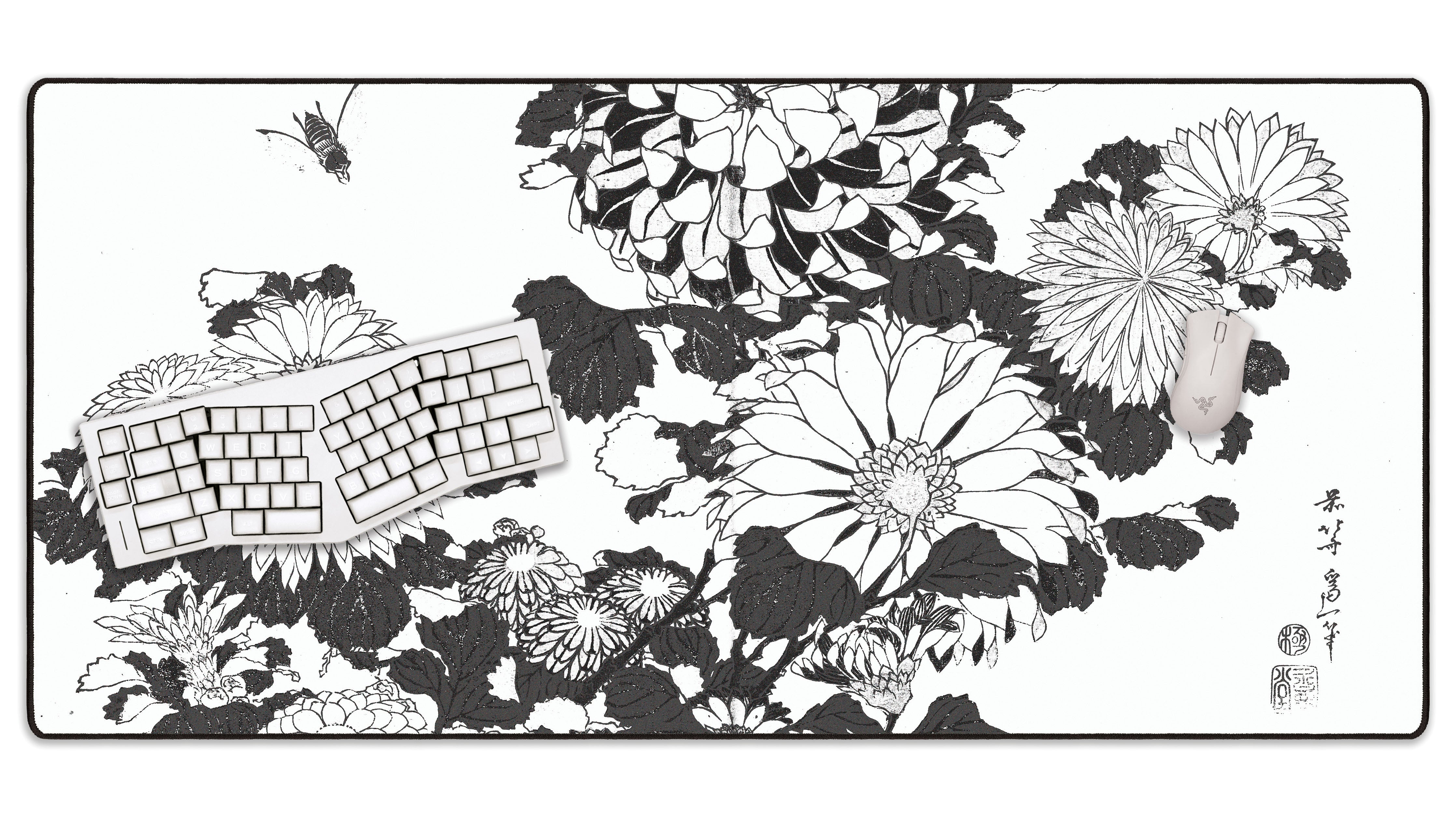 Chrysanthemums and Bee, by Hokusai - The Mousepad Company