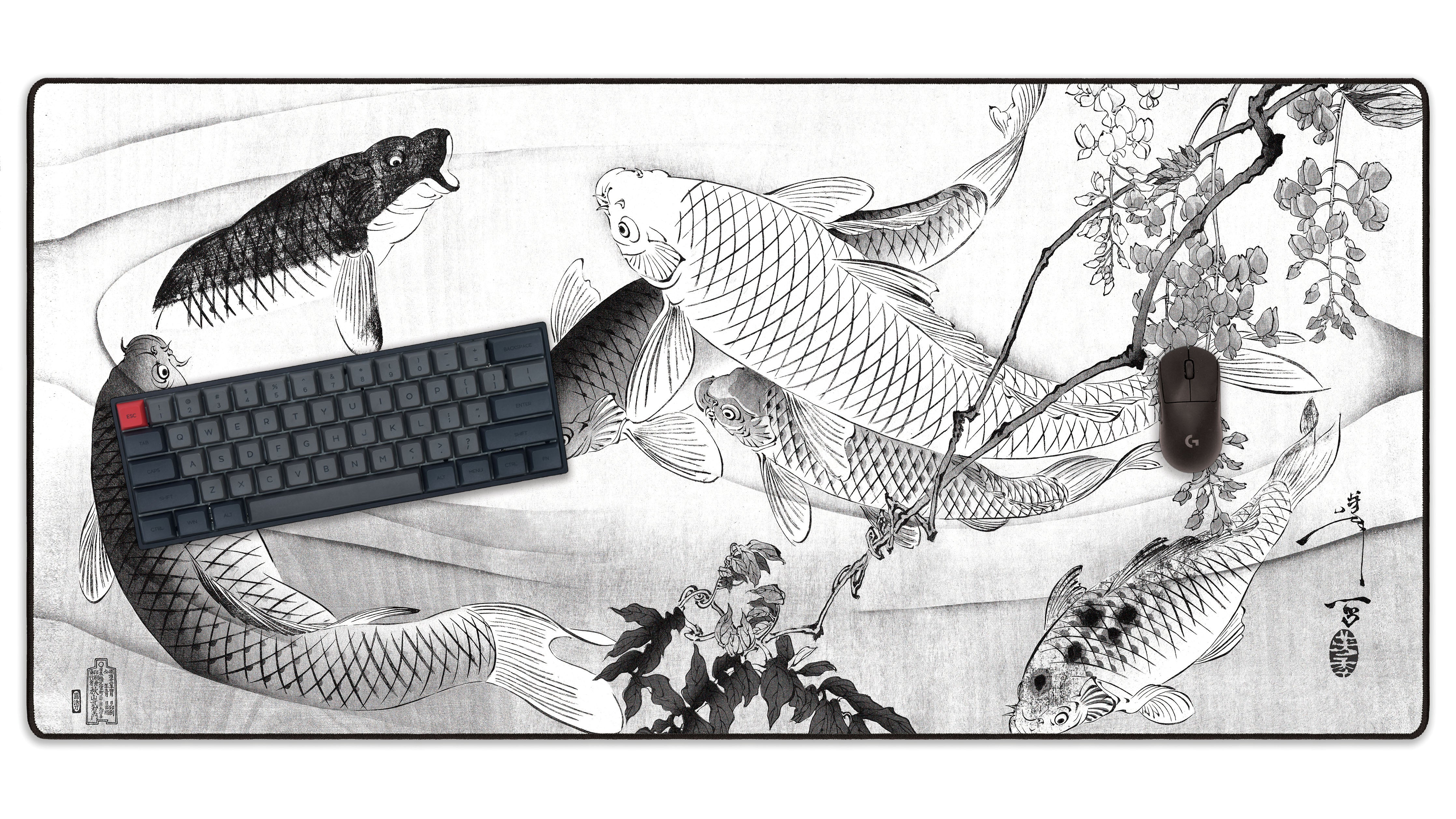 Carp with Wisteria, by Yoshitoshi - The Mousepad Company