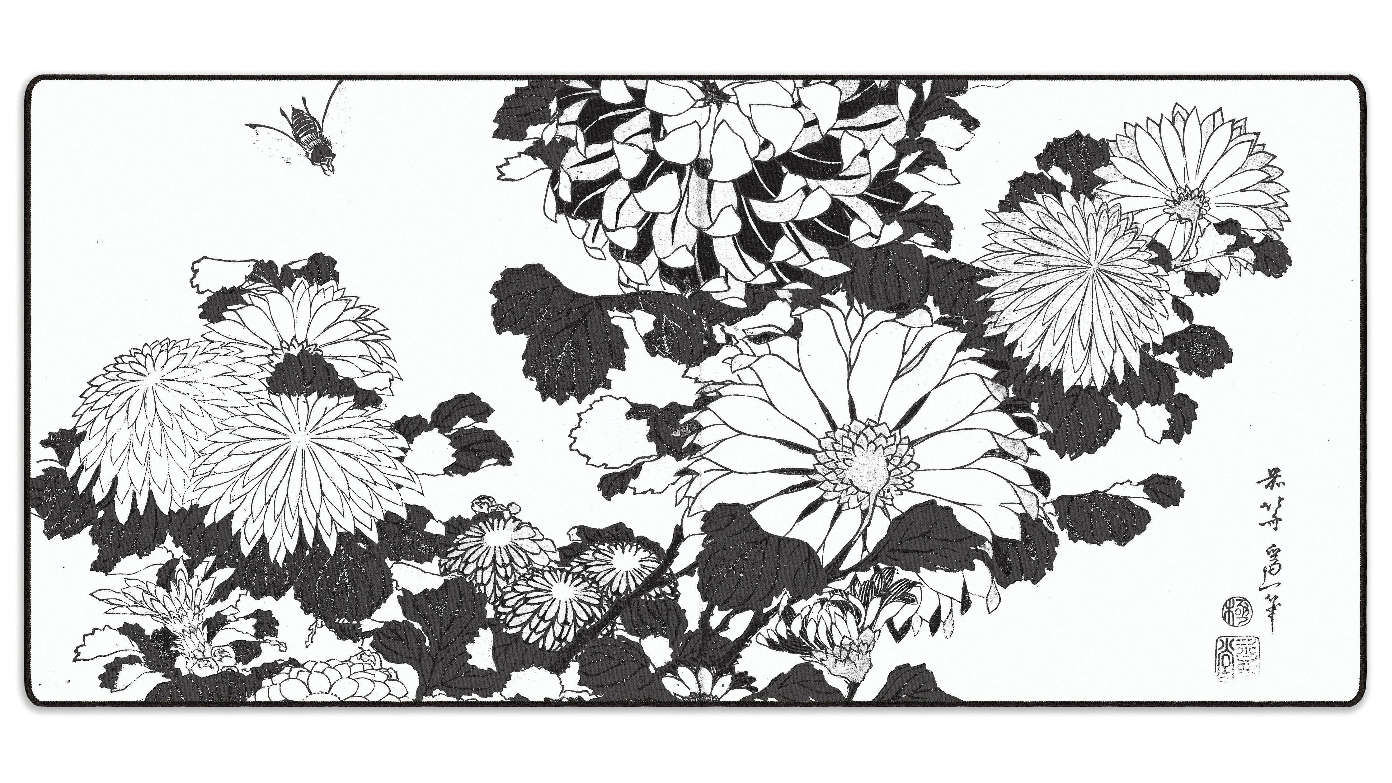 Chrysanthemums and Bee, by Hokusai - The Mousepad Company