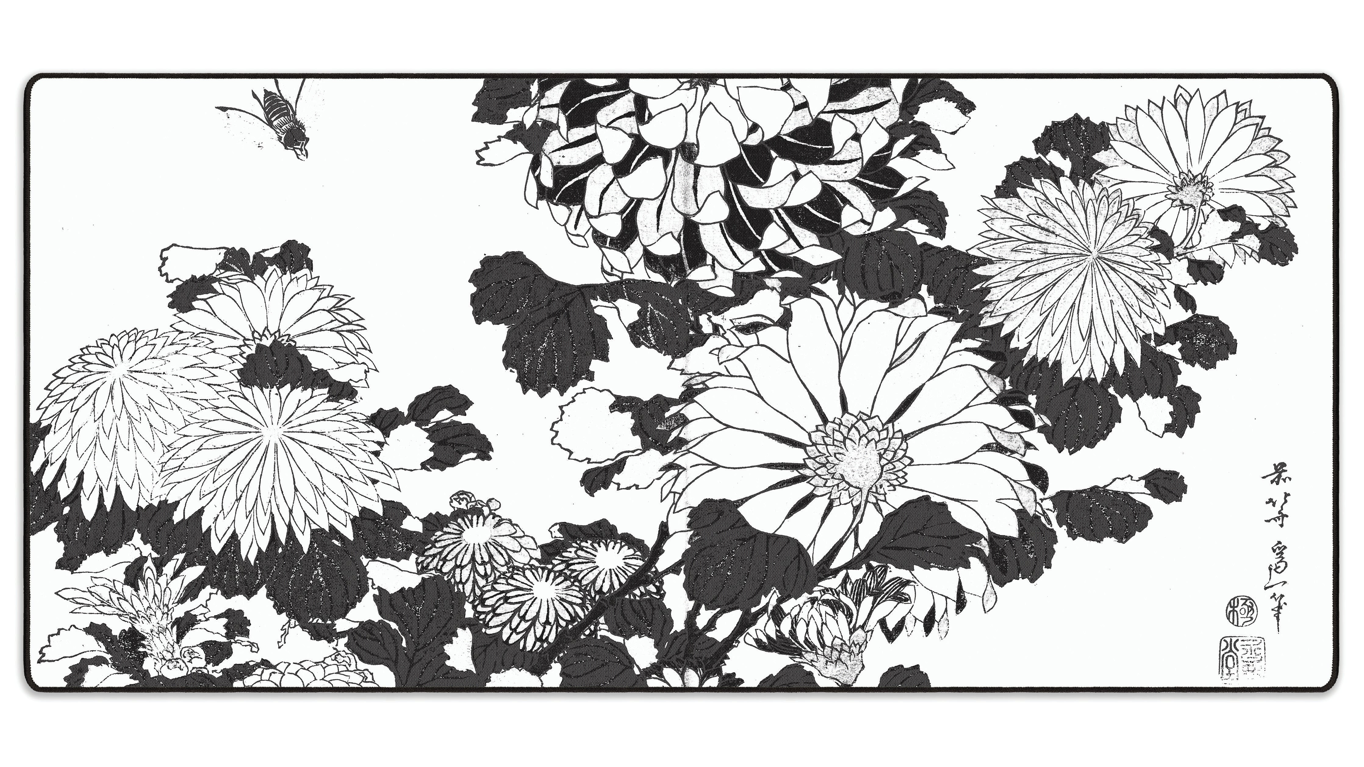 Chrysanthemums and Bee, by Hokusai - The Mousepad Company