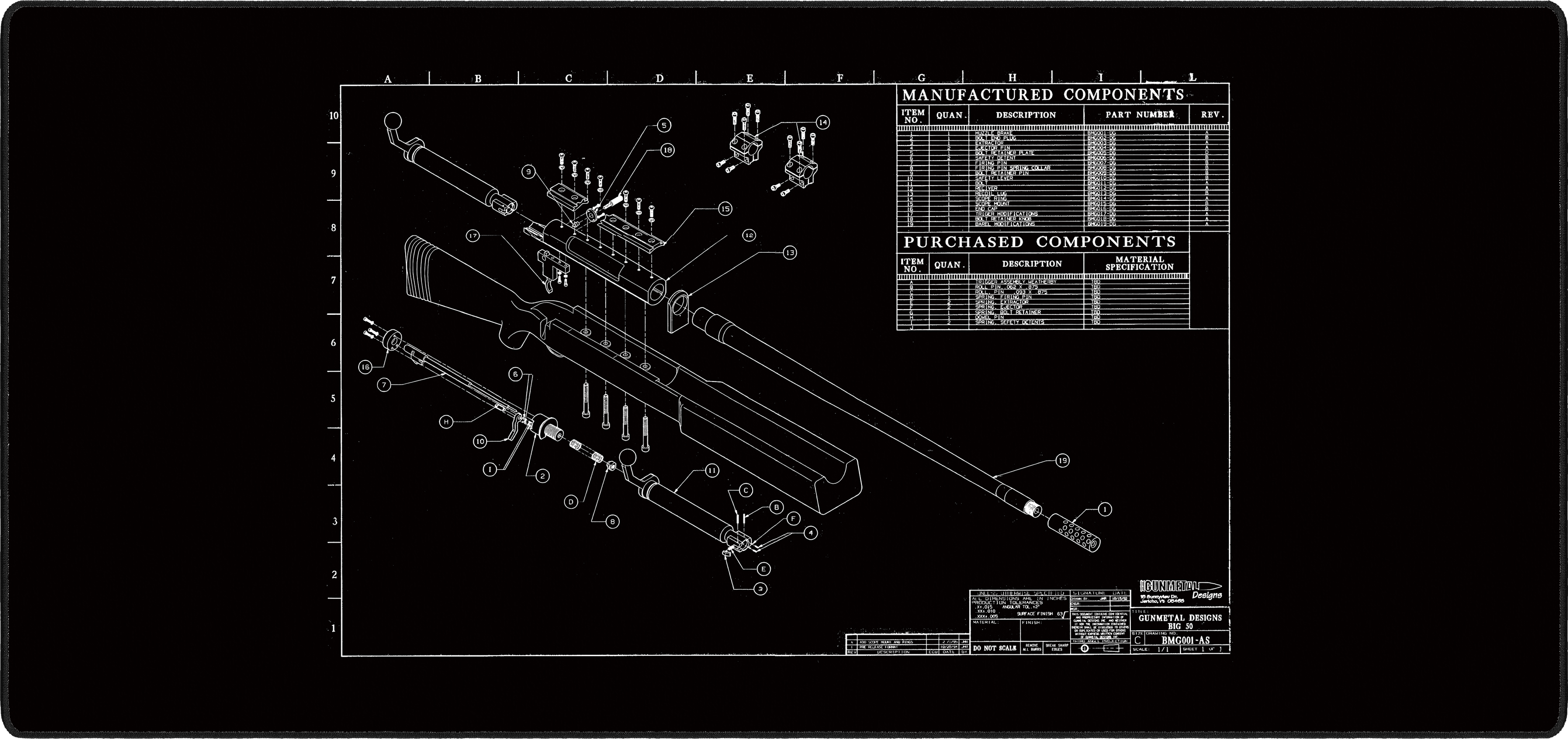 BROWNING 50 CAL mousepad thumbnail, Black, Large/XXL