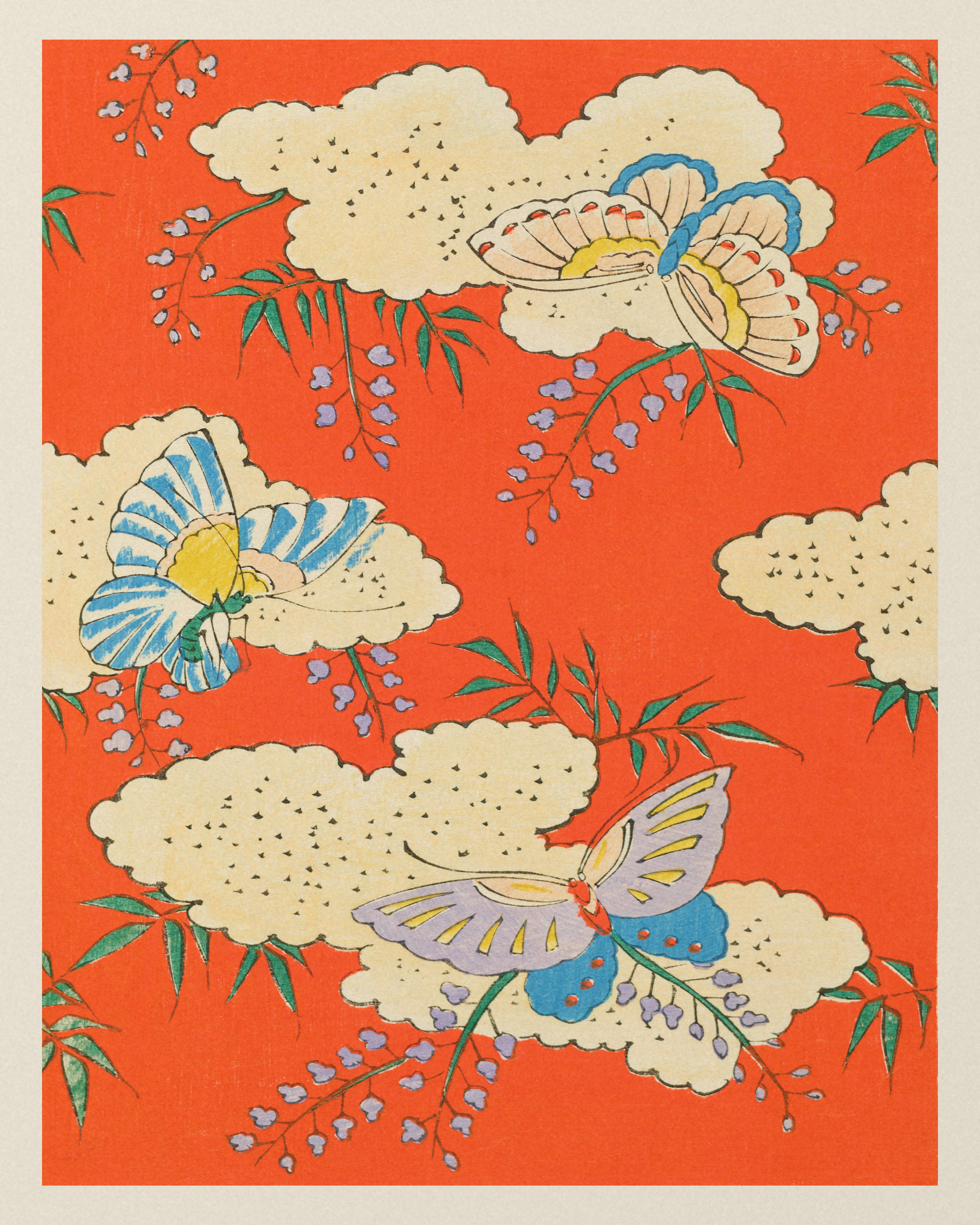 Butterflies and Wisteria - Japanese Textile Pattern - The Mousepad Company
