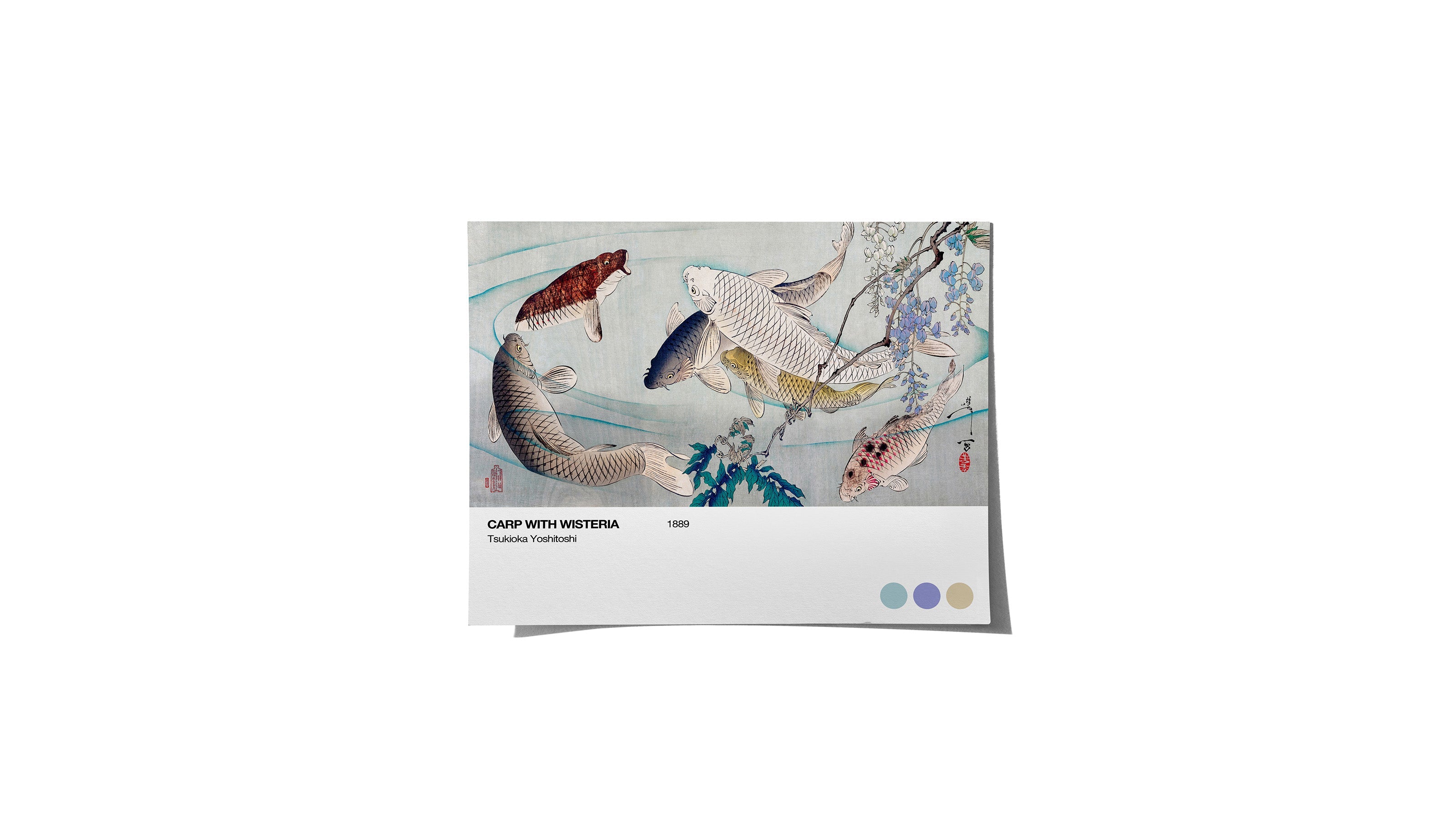 Carp with Wisteria, by Yoshitoshi- Medium Poster - The Mousepad Company