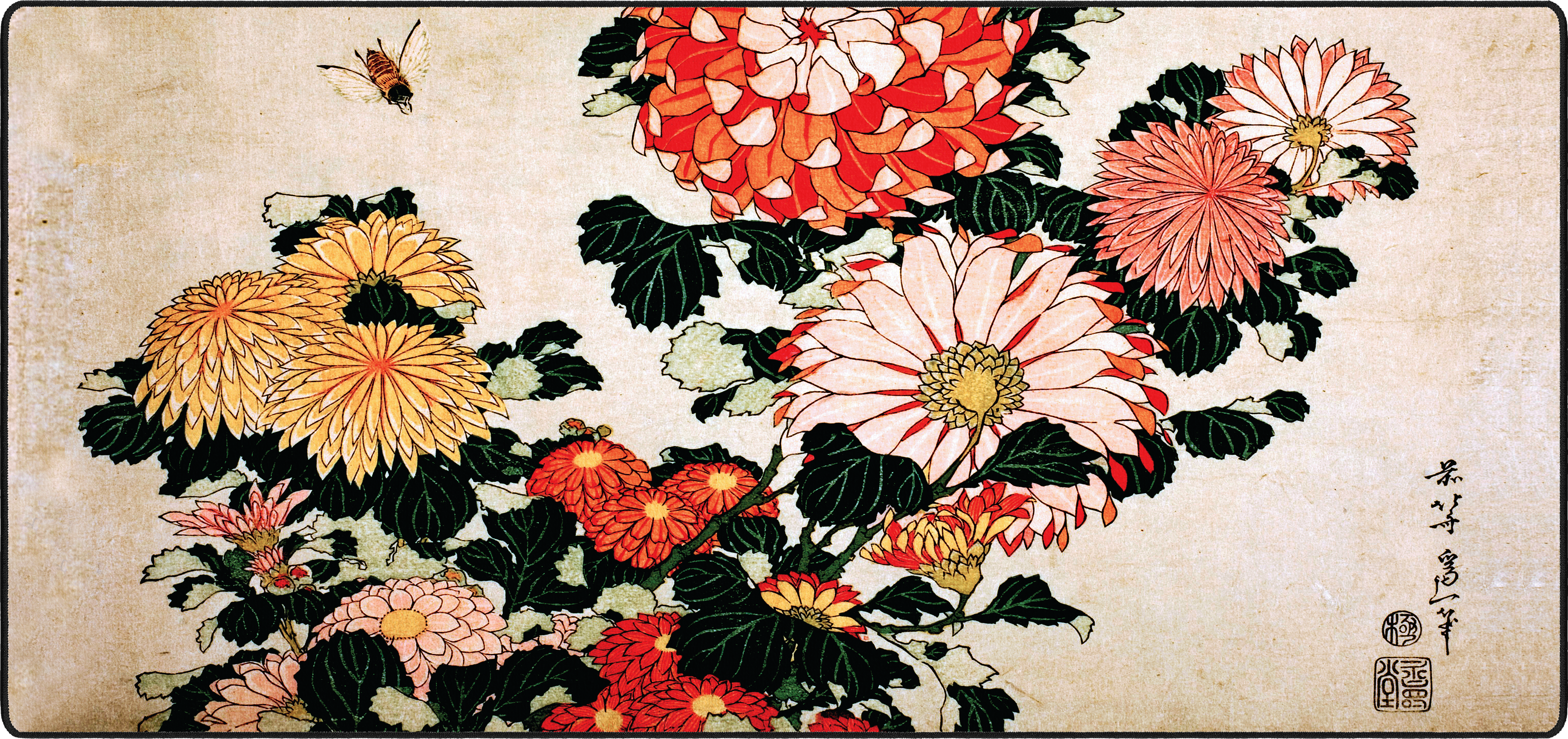 Chrysanthemums and Bee, by Hokusai mousepad thumbnail, Original, Large/XXL