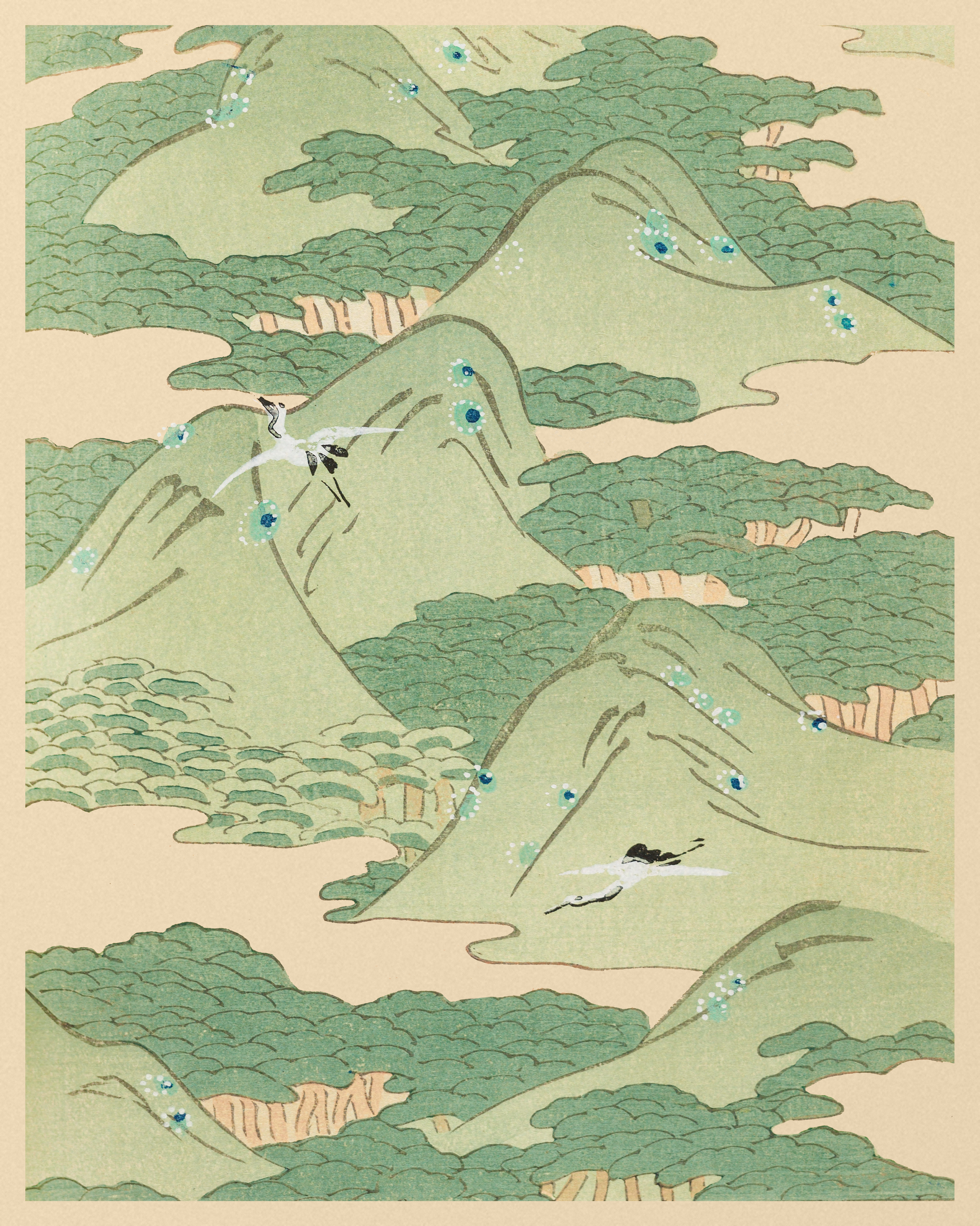 Cranes over Pine Mountains, in the Style of Kamisaka Sekka - The Mousepad Company