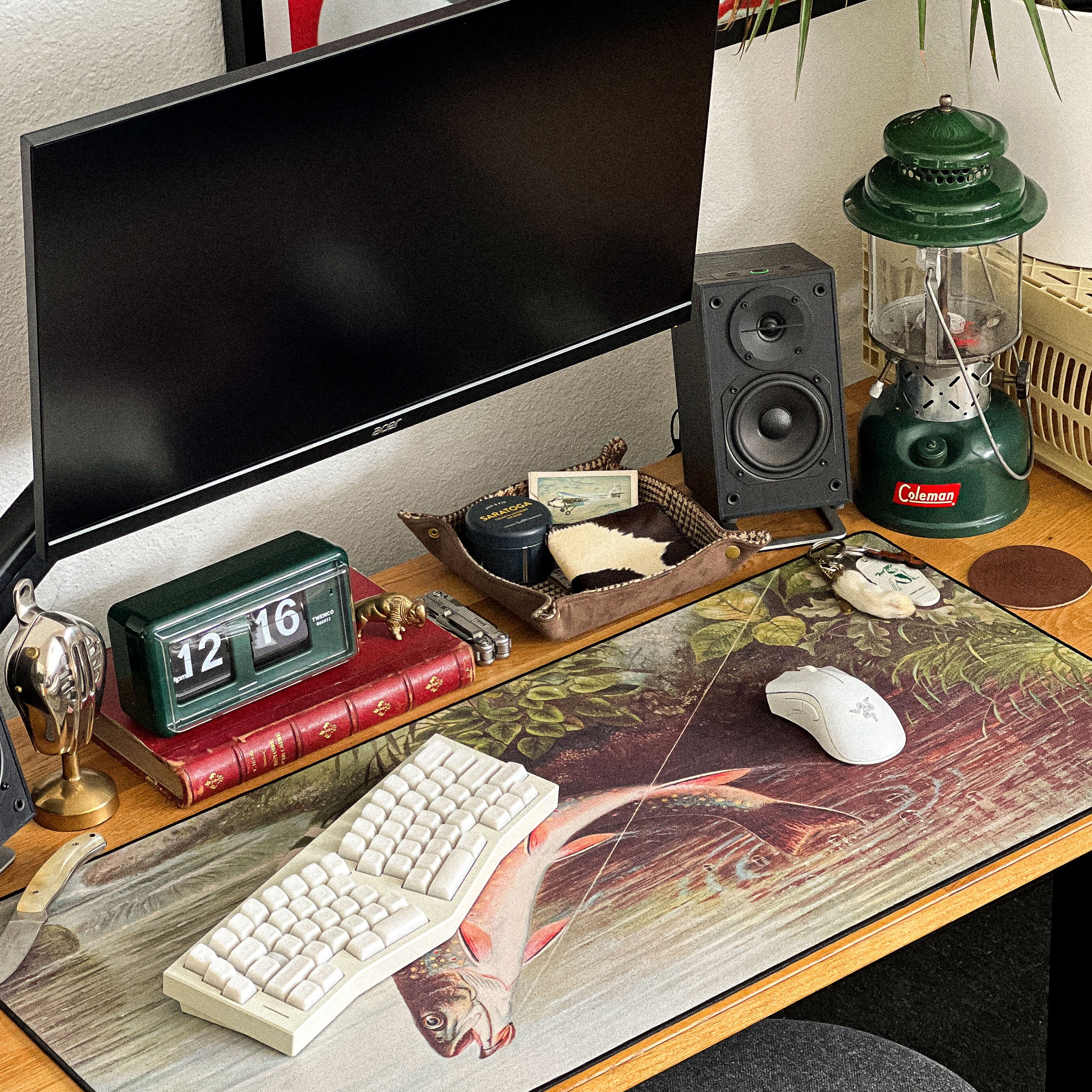Leaping Brook Trout by Samuel Kilbourne - Original desk setup