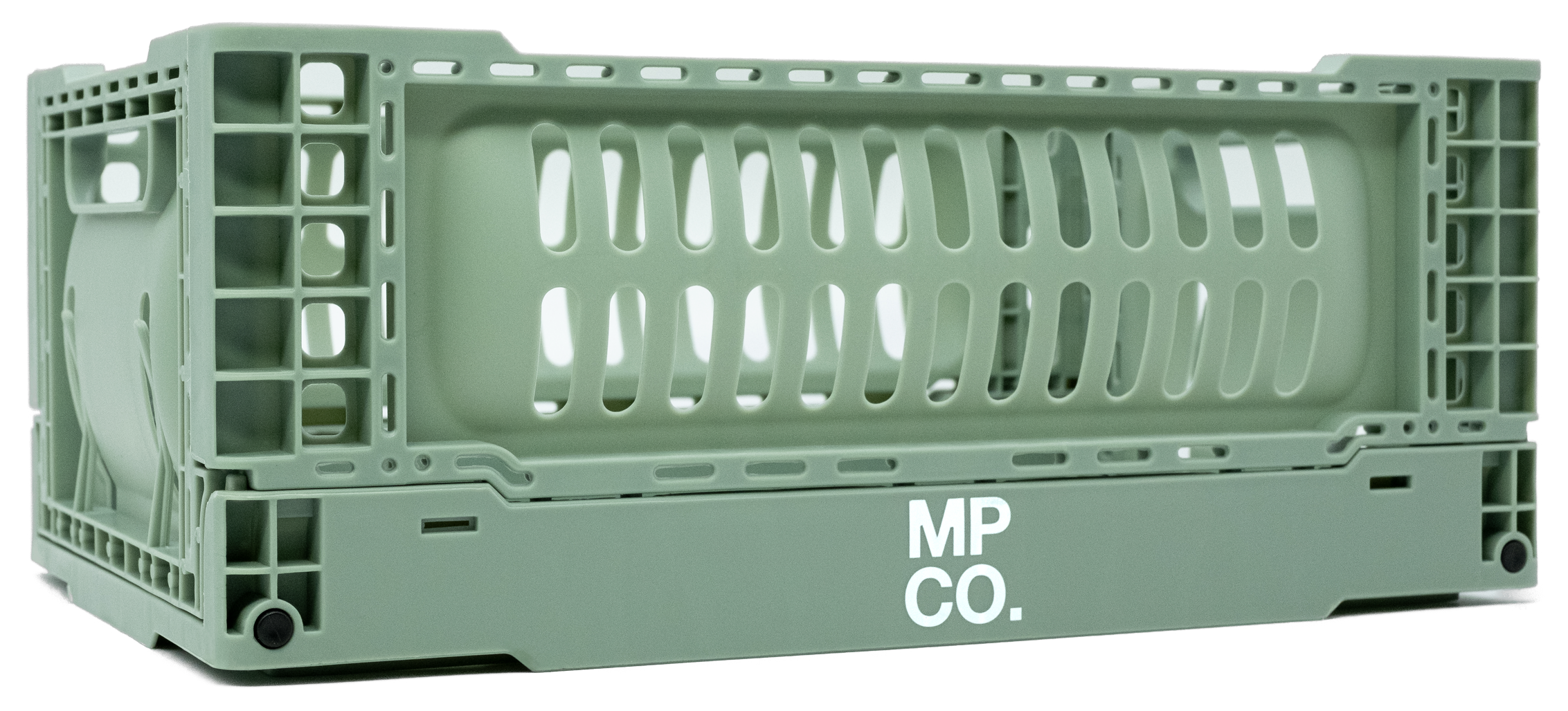 MPCO Foldable Desk Crate in Sage, assembled