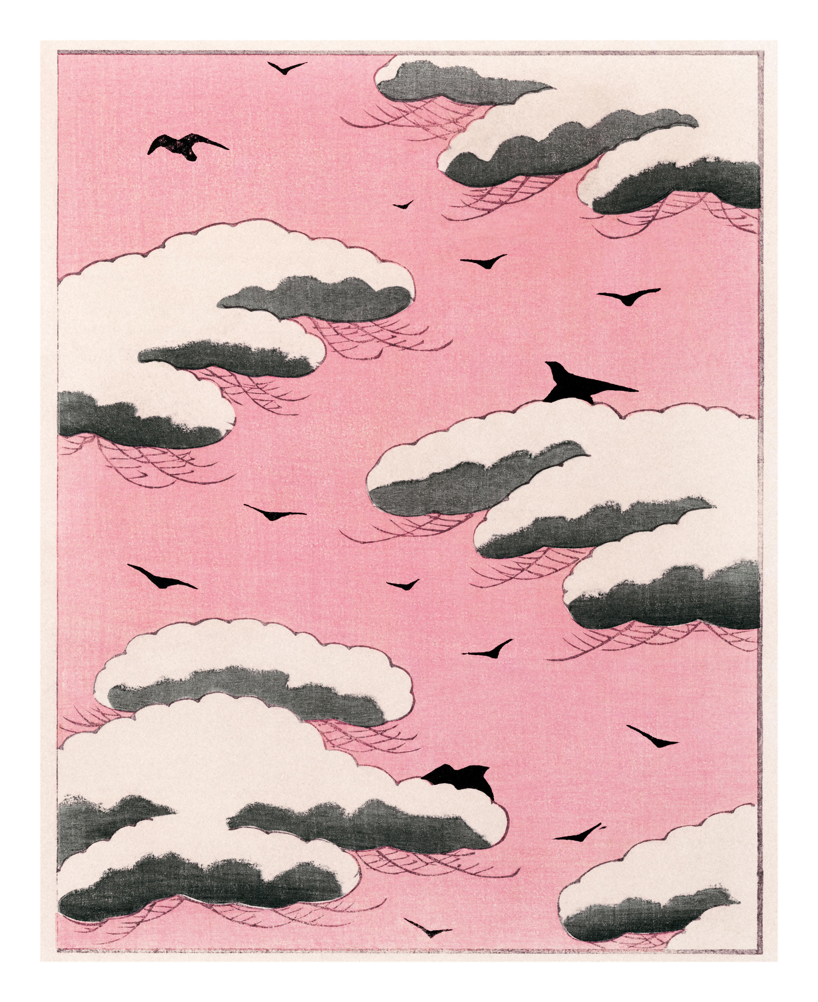 Birds and Pink Clouds, by Watanabe Seitei