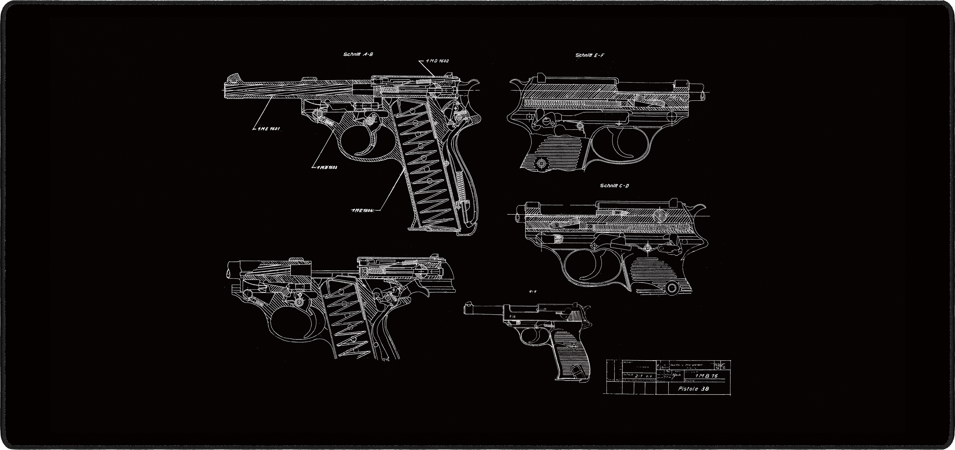 PISTOL 38 mousepad thumbnail, Black, Large/XXL