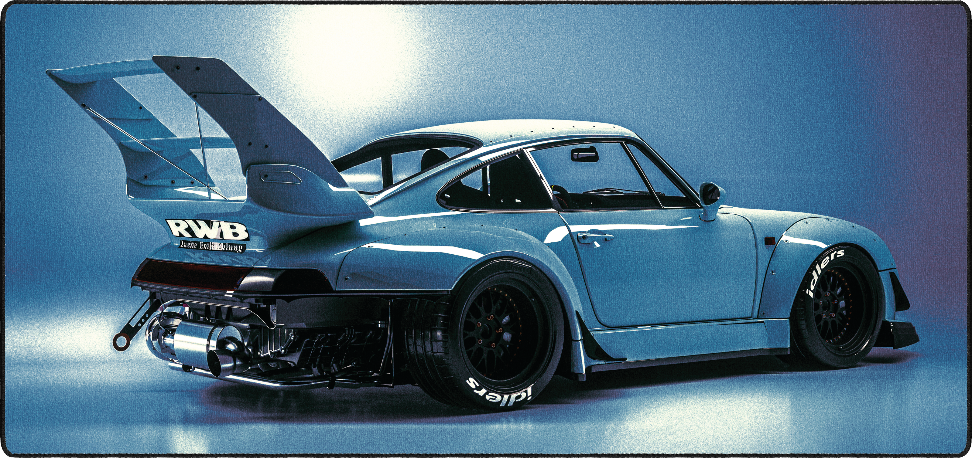 Vaporwave Porsche mousepad thumbnail, Blue, Large/XXL