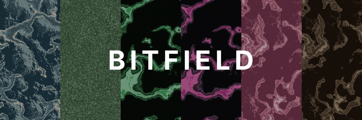 Six winning BITFIELD mousepad patterns: Koi Steel, Mycel Green, Neon Green, Neon Magenta, Ember Pink, and Ember Brown