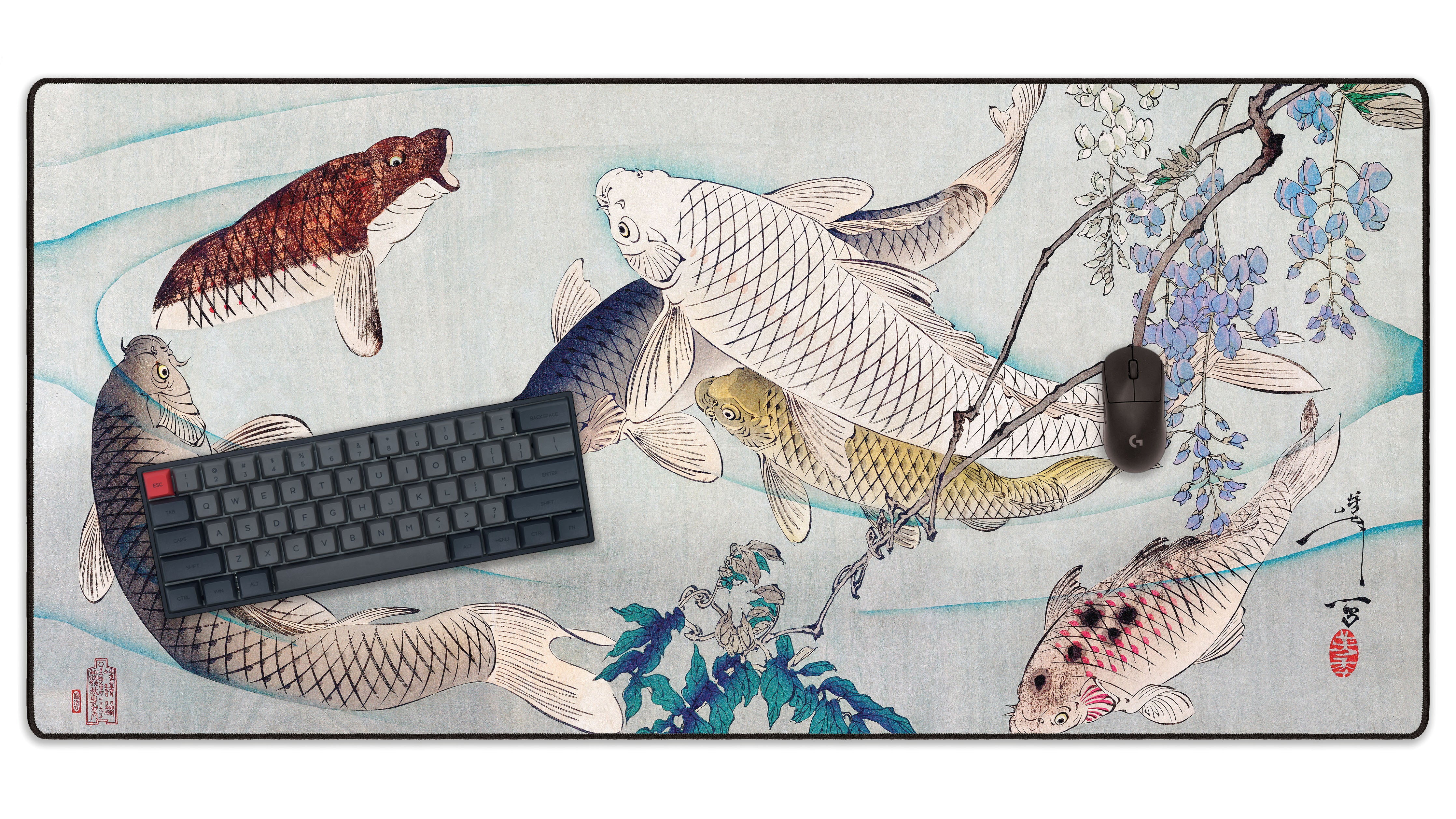 Carp with Wisteria, by Yoshitoshi - The Mousepad Company