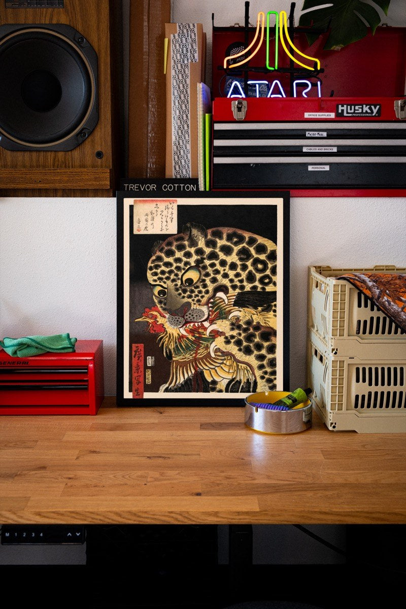 A True Picture of a Leopard, Utagawa School Ukiyo-e art print styled in a room setting