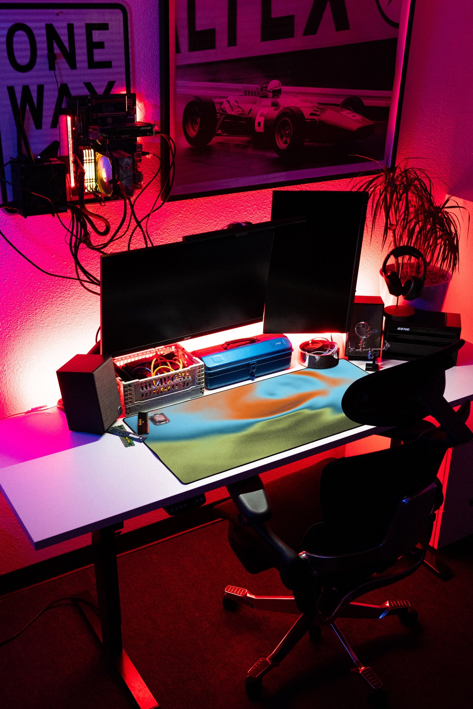 Aura desk mat in Citrus Frost, shown on a styled desk setup