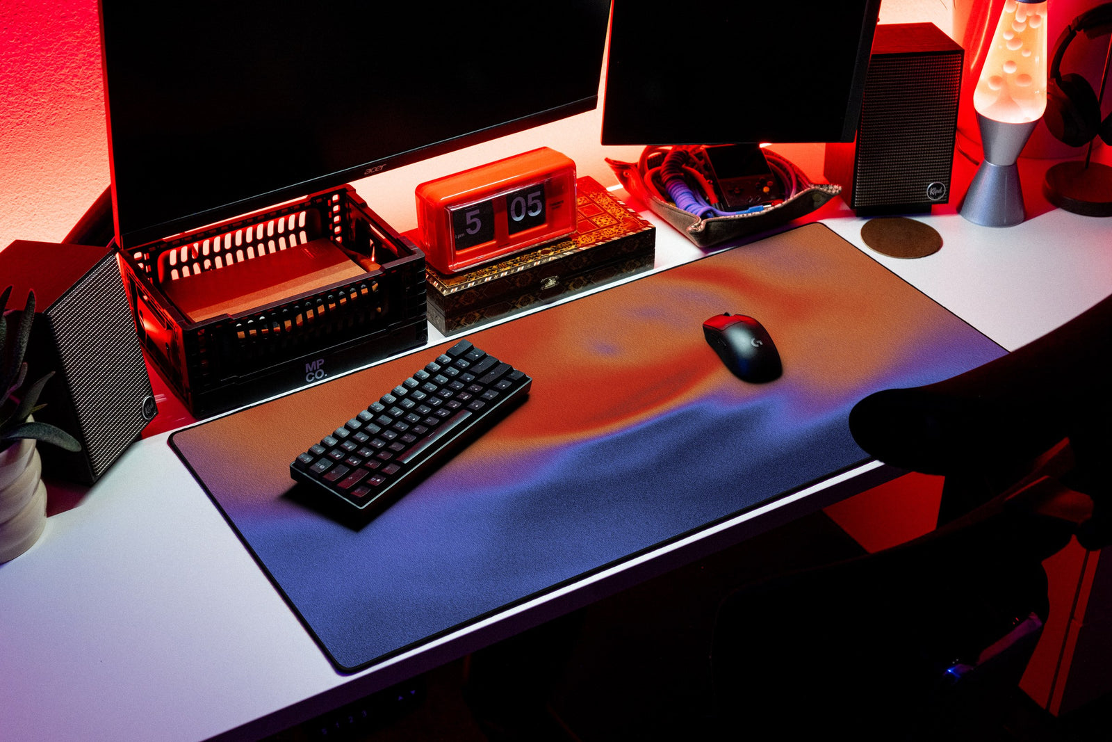Aura desk mat in Copper Tide, shown on a styled desk setup
