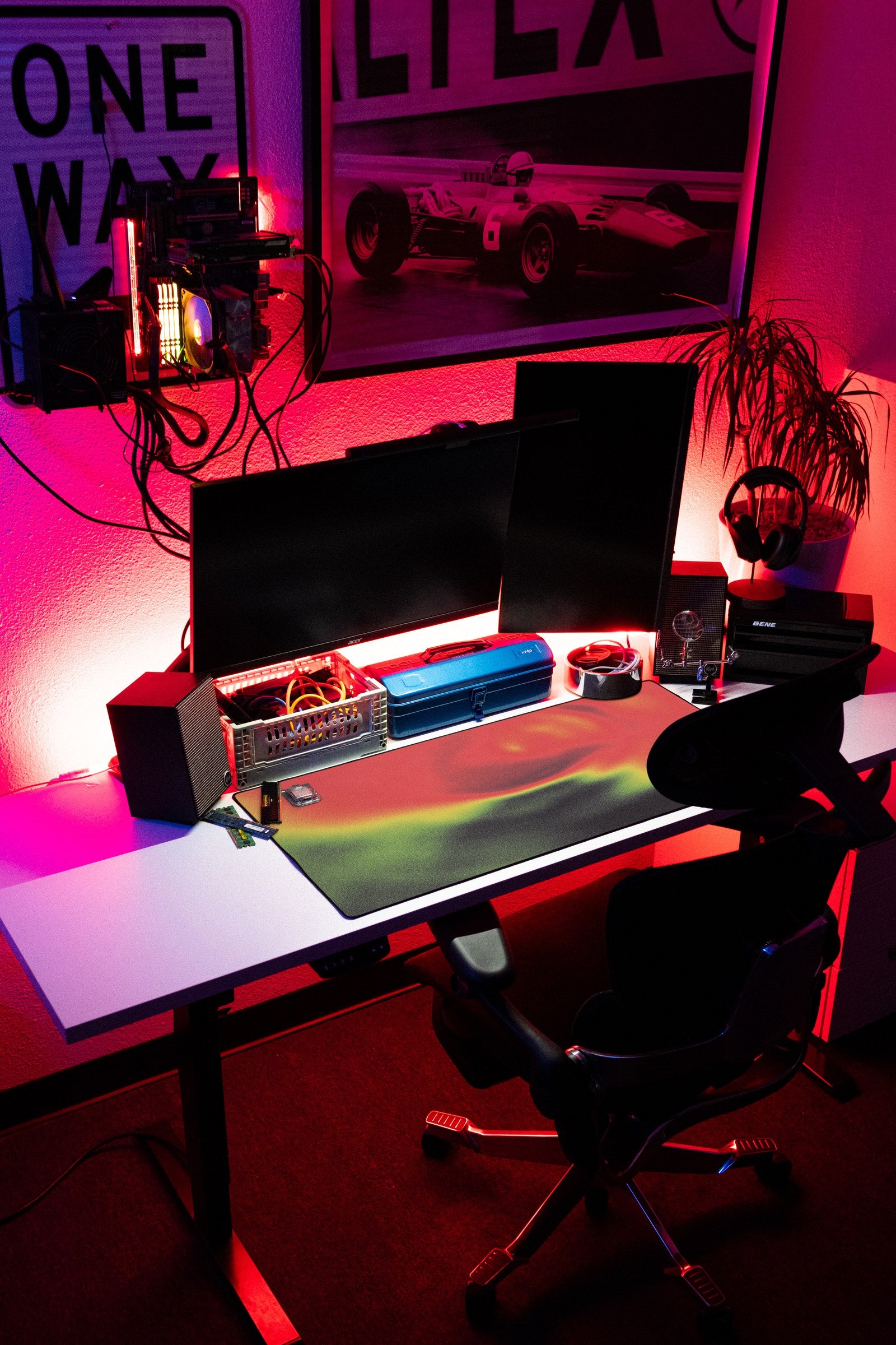 Aura desk mat in Ember Haze, shown on a styled desk setup