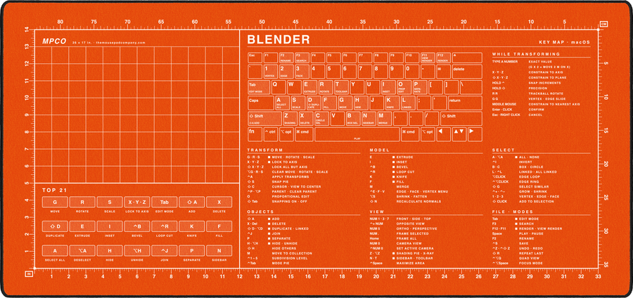 Blender Shortcuts Pad (macOS) in Orange / White