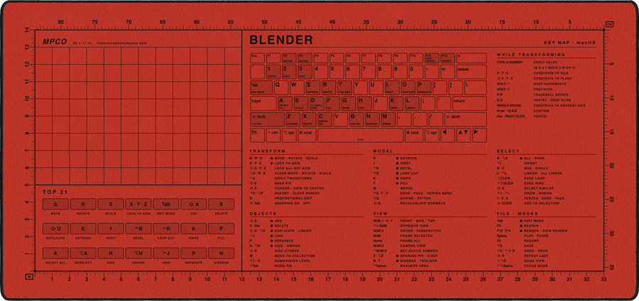 Blender Shortcuts Pad (macOS) in Red / Black