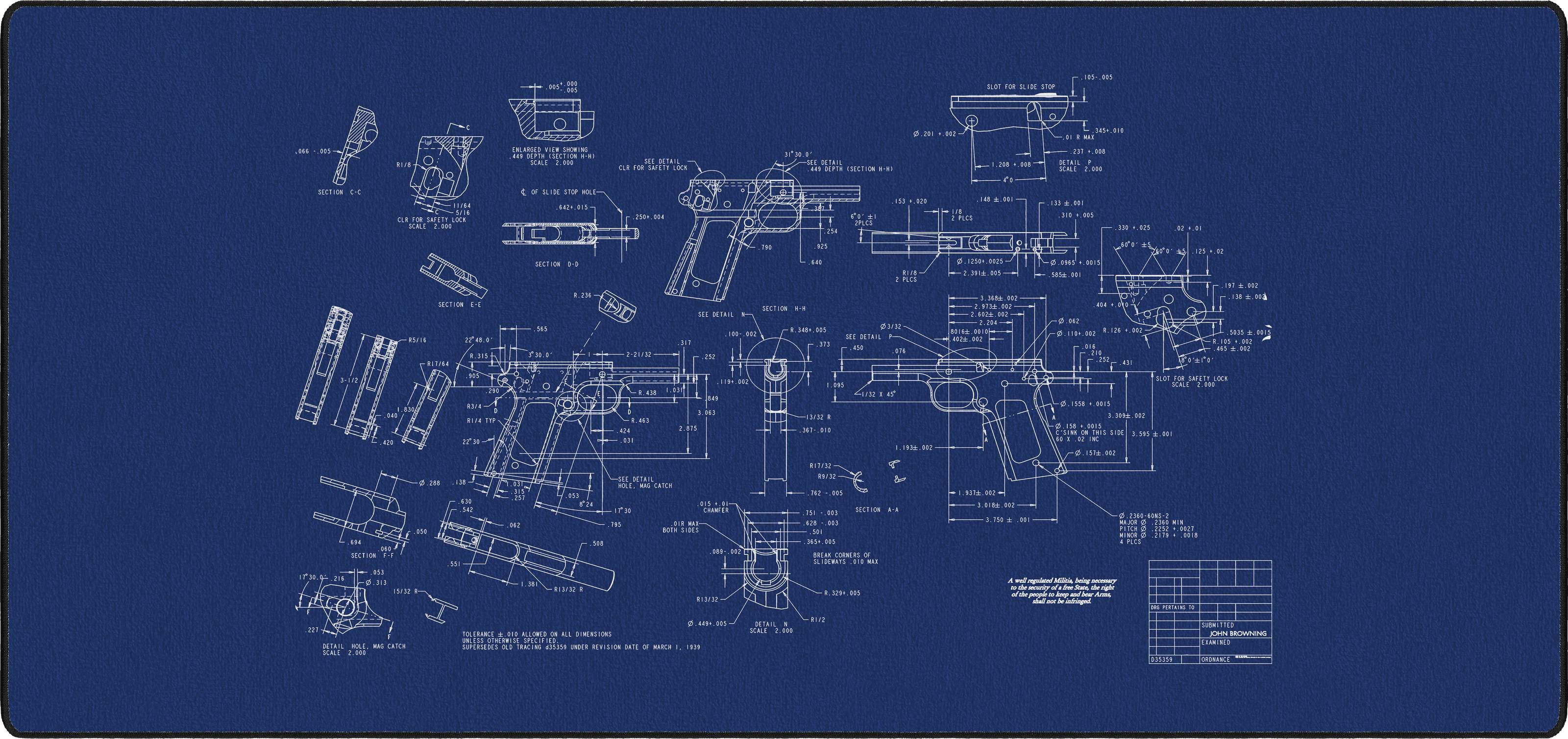 BROWNING 1911 mousepad thumbnail, Blue, Large/XXL