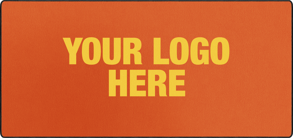 Custom mousepad mockup reading Your Logo Here (wide Large/XXL pad)