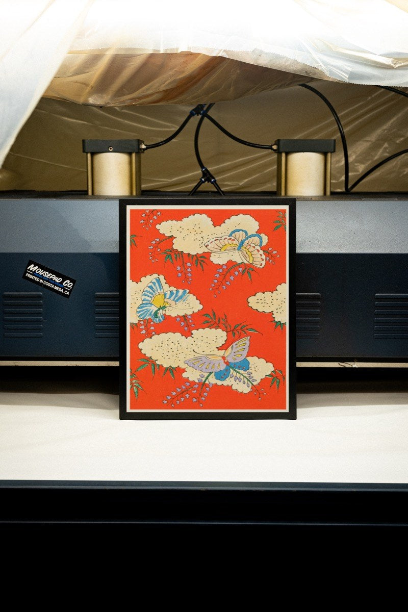 Butterflies and Wisteria - Japanese Textile Pattern art print styled in a room setting