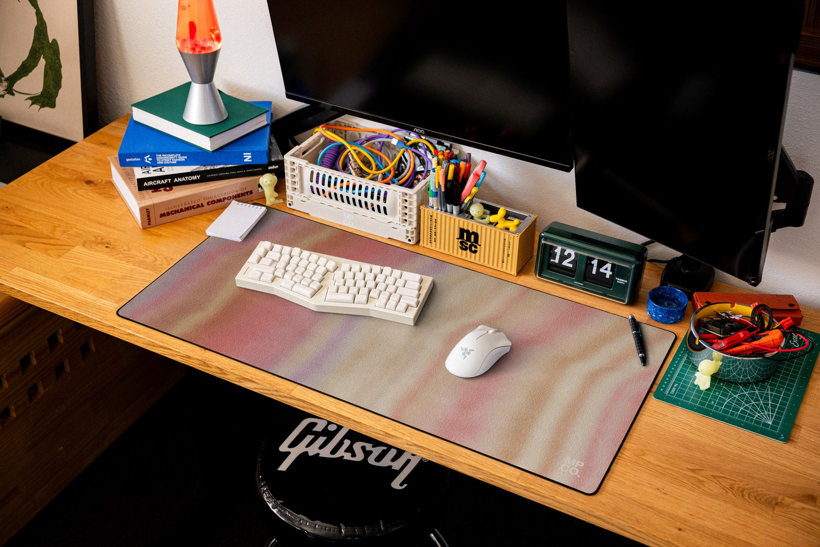 Canyon Mist desk mat in Original, shown on a styled desk setup