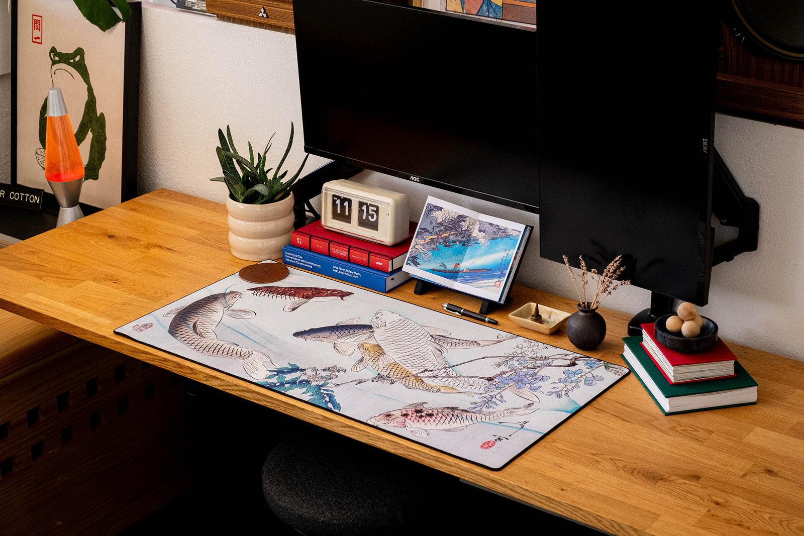 Carp with Wisteria, by Yoshitoshi - Original desk setup