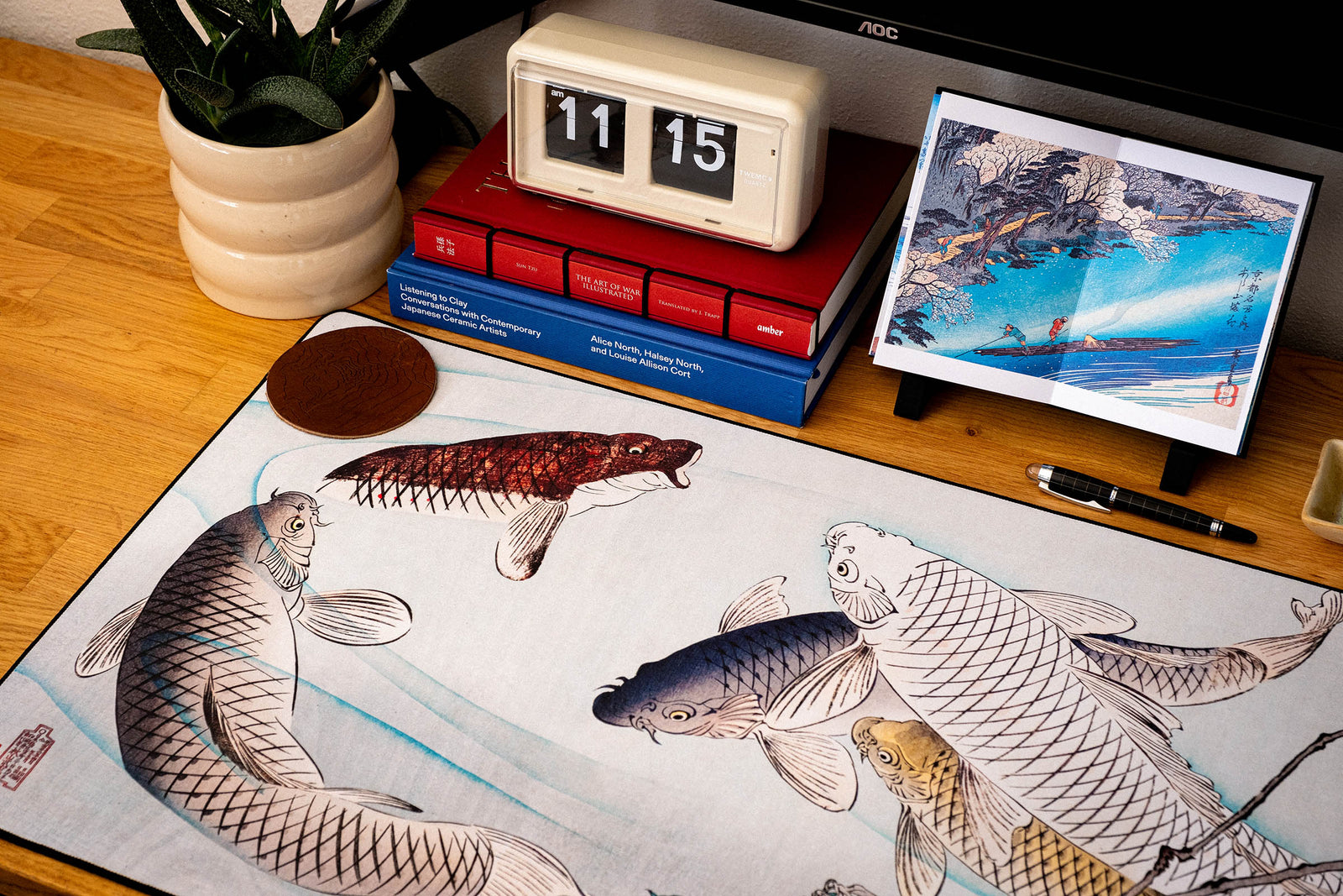 Carp with Wisteria, by Yoshitoshi - Original desk setup