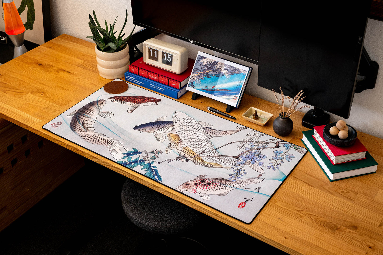 Carp with Wisteria, by Yoshitoshi - Original desk setup