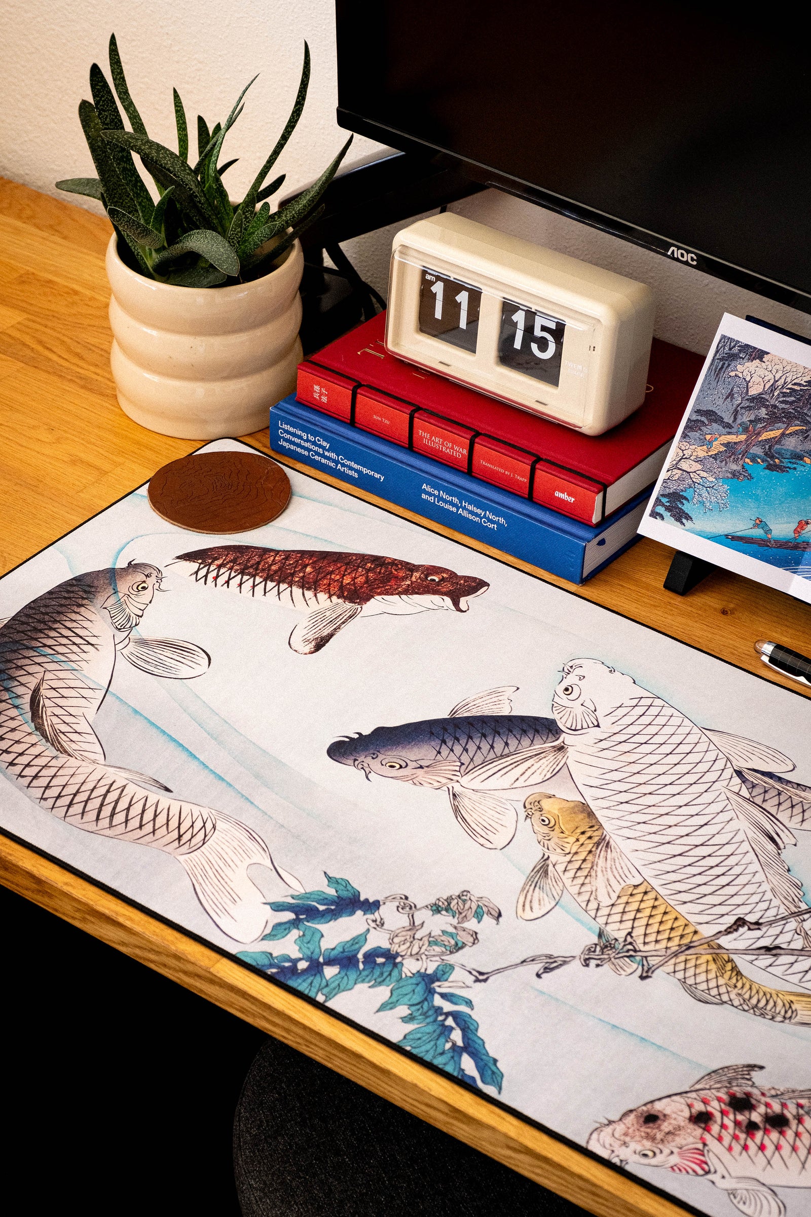 Carp with Wisteria, by Yoshitoshi - Original desk setup