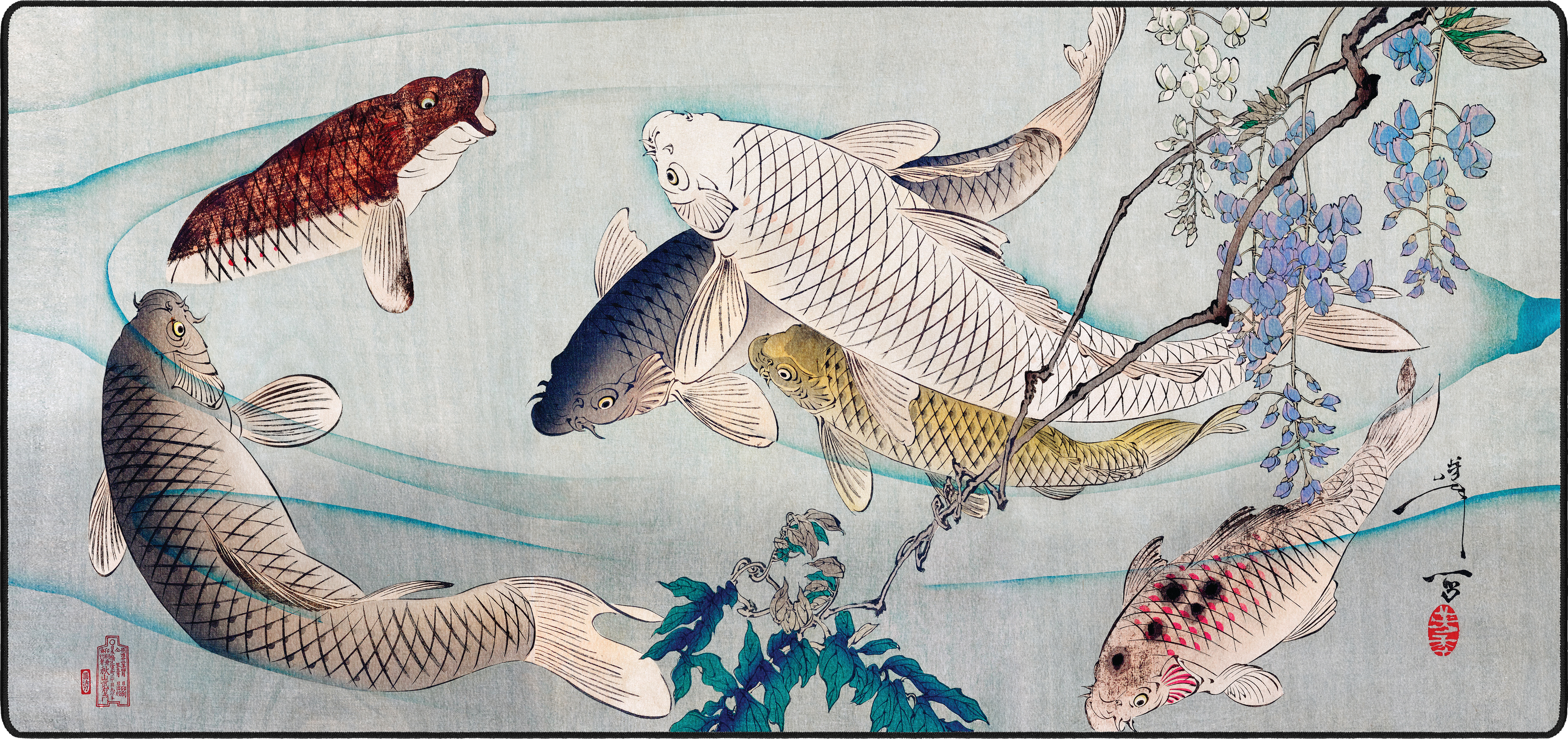 Carp with Wisteria, by Yoshitoshi mousepad thumbnail, Original, Large/XXL