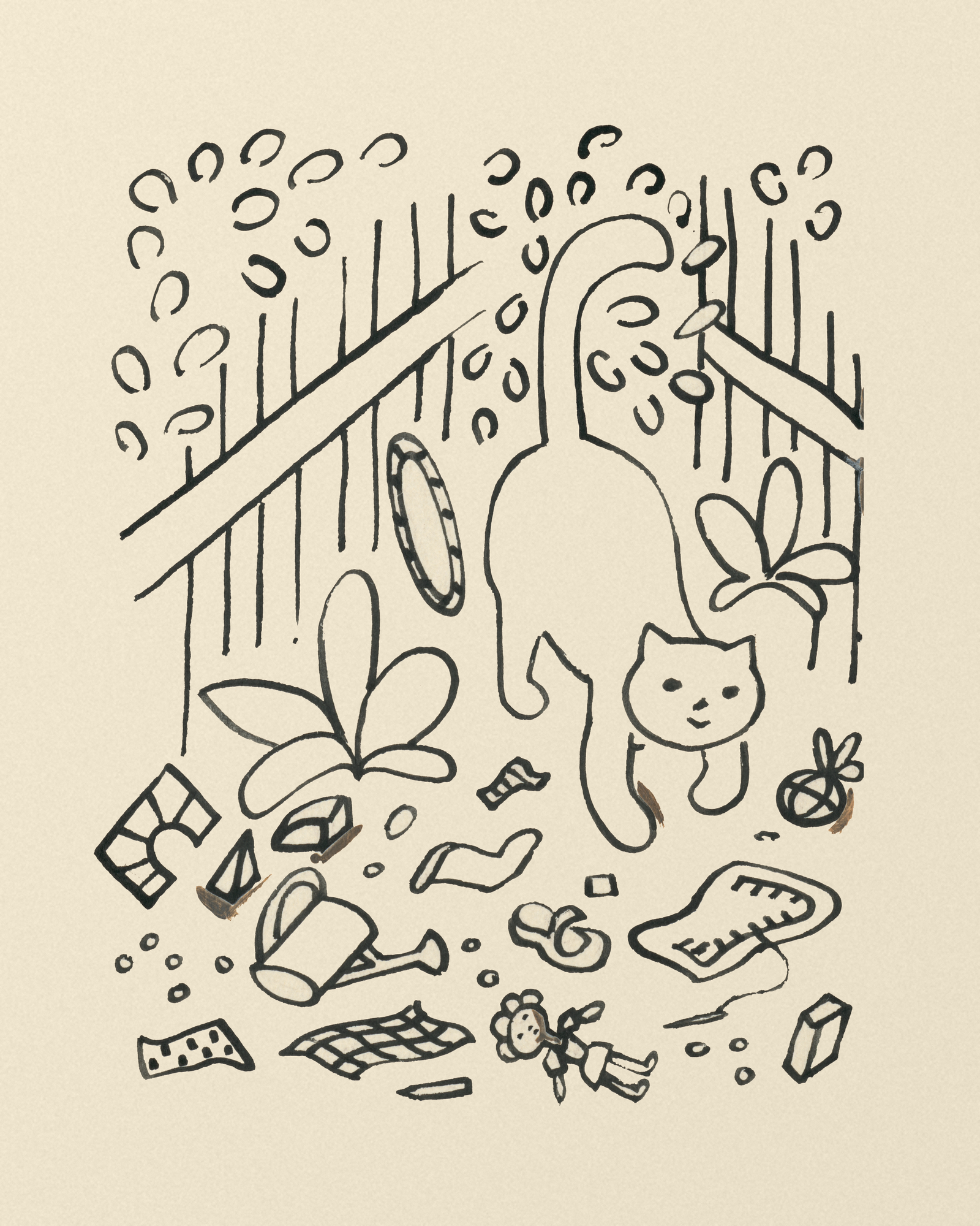Cat Knocking Things Over - Ink Sketch