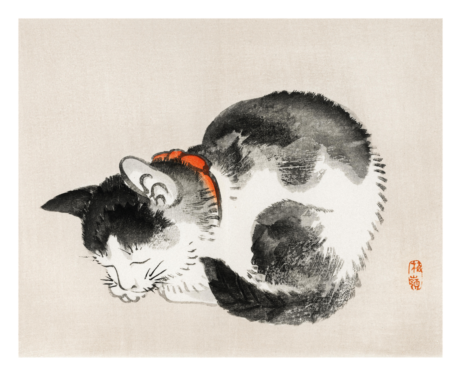 Cat on a Cushion, by Ohara Koson