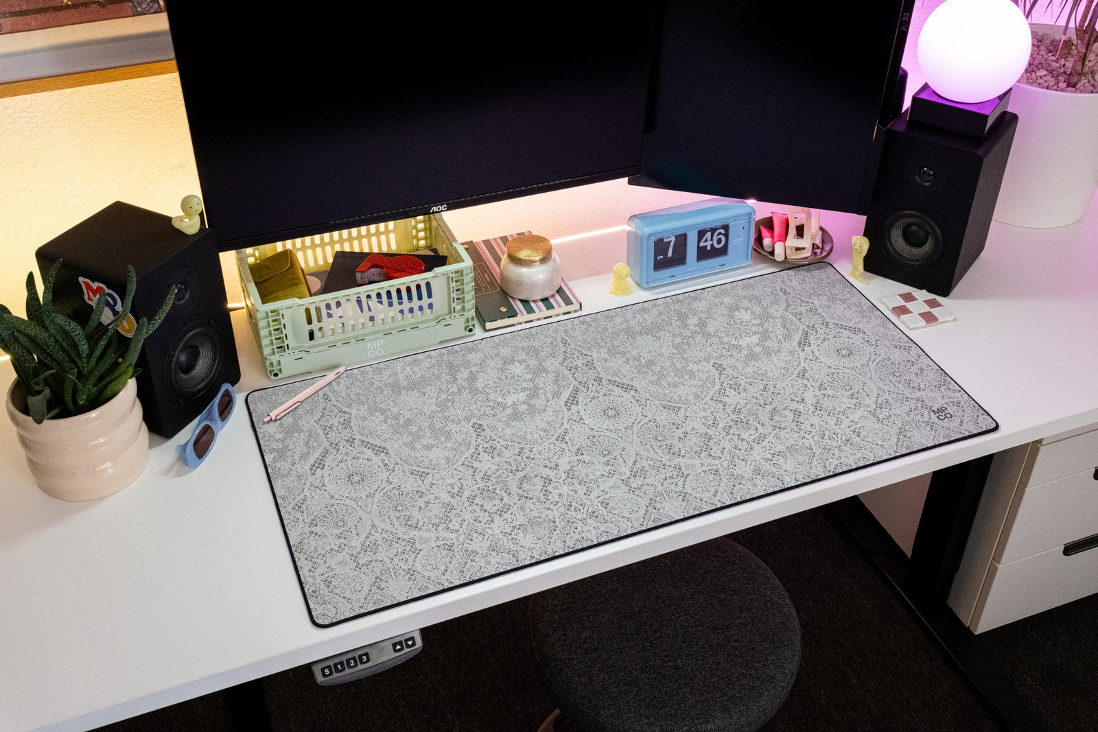 Chantilly desk mat in Ivory, shown on a styled desk setup