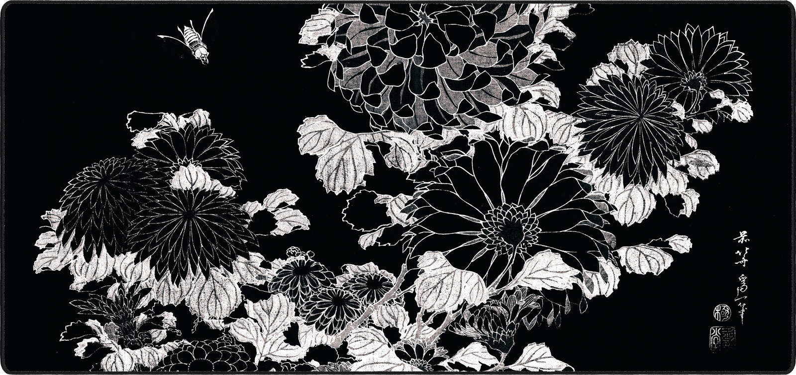Chrysanthemums and Bee, by Hokusai
