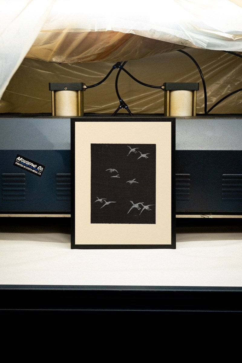 Cranes at Night, in the Style of Kamisaka Sekka art print styled in a room setting
