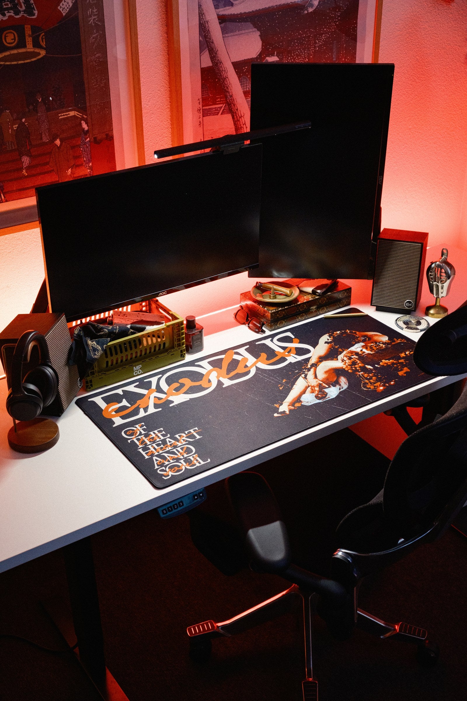 Exodus desk mat in Original, shown on a styled desk setup