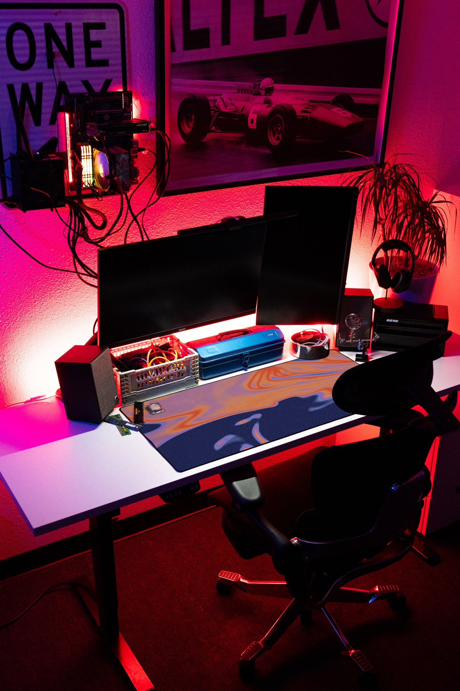 Flux desk mat in Midnight Oil, shown on a styled desk setup