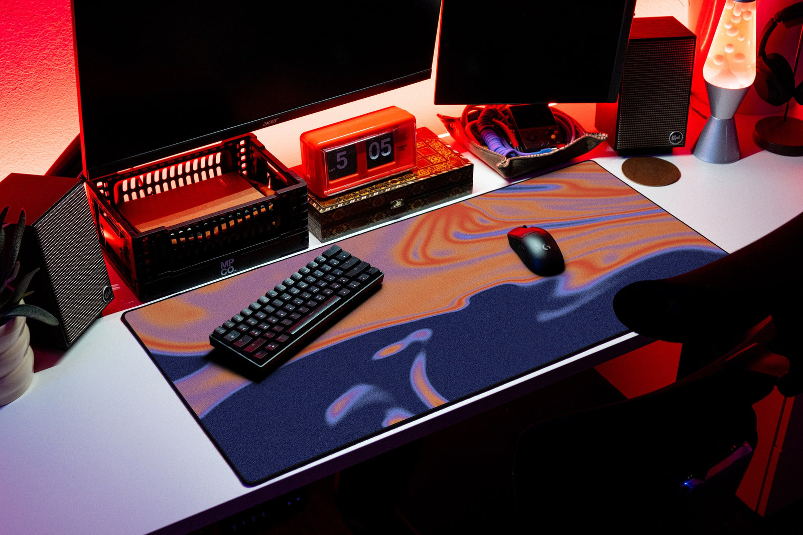 Flux desk mat in Midnight Oil, shown on a styled desk setup