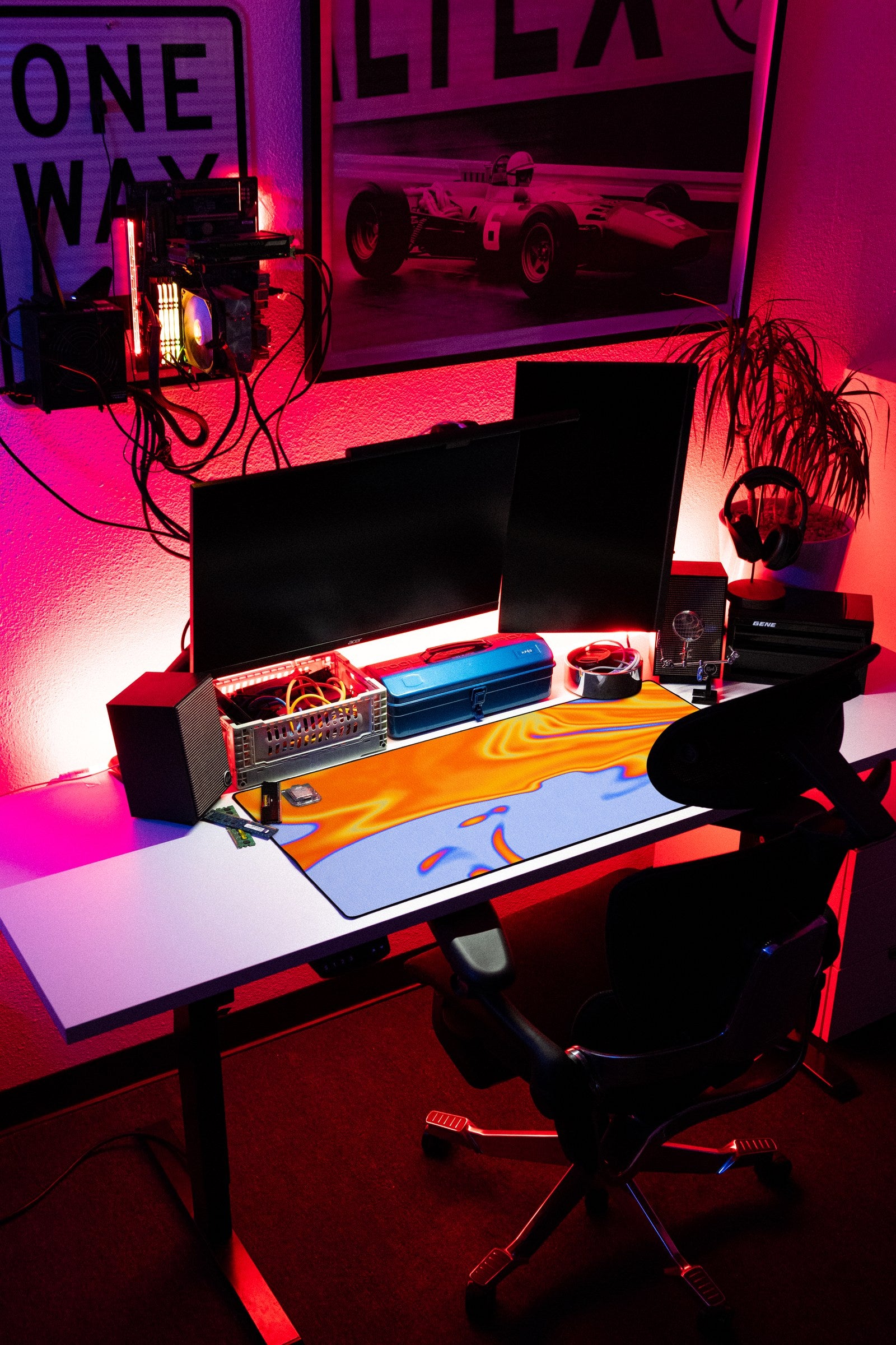 Flux desk mat in Solar Swirl, shown on a styled desk setup