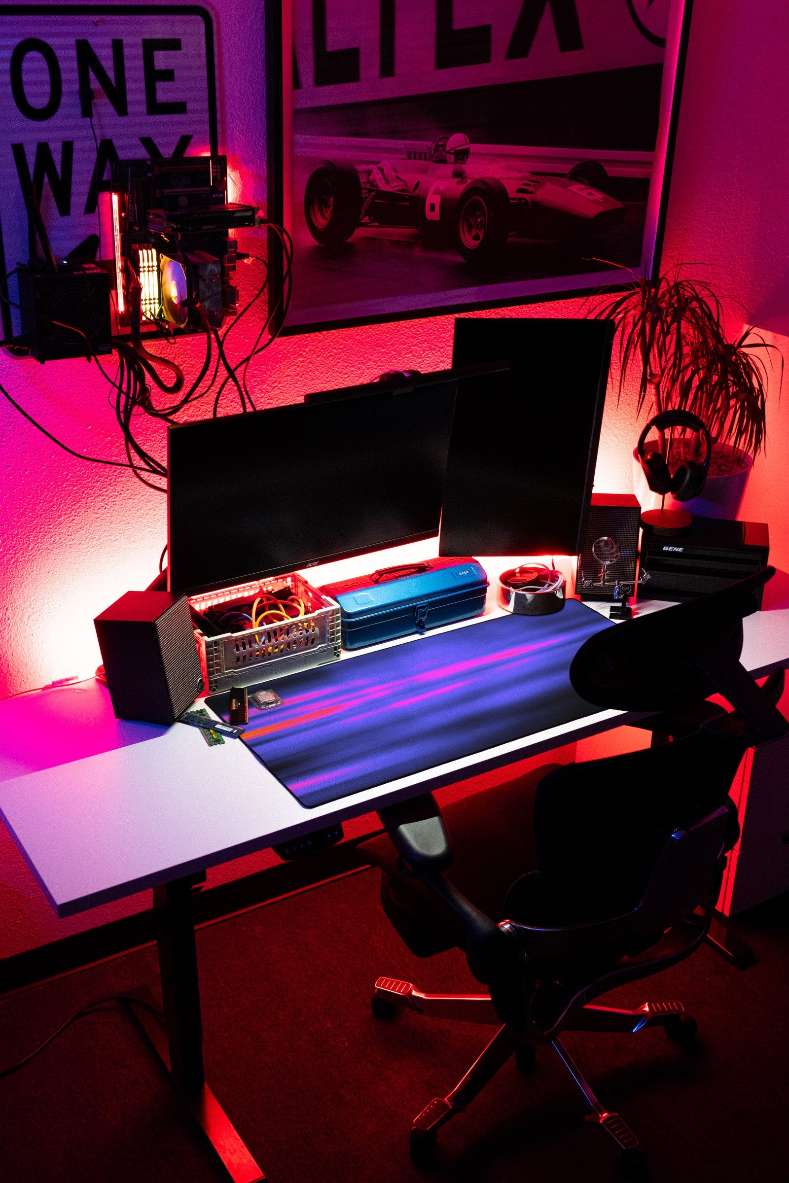 Glare desk mat in Violet Streak, shown on a styled desk setup