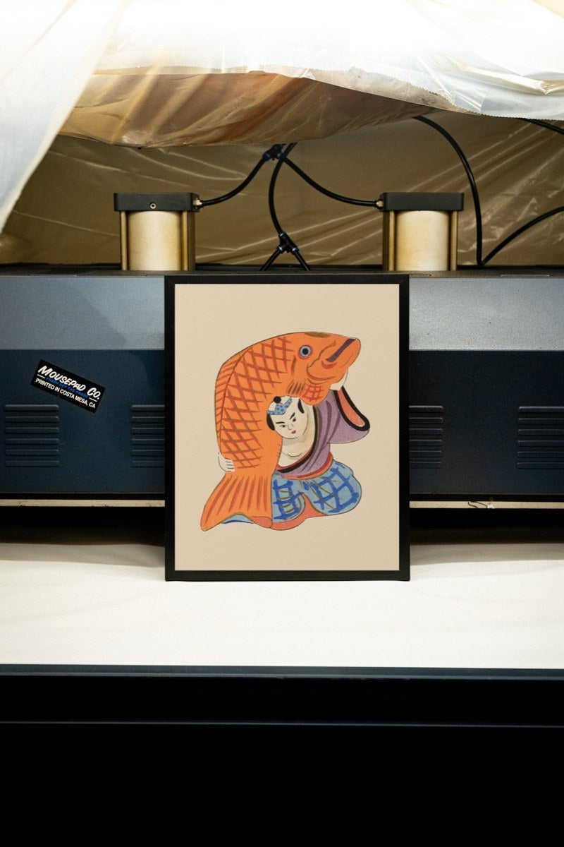 Goldfish Mask Toy - Japanese Folk Art art print styled in a room setting