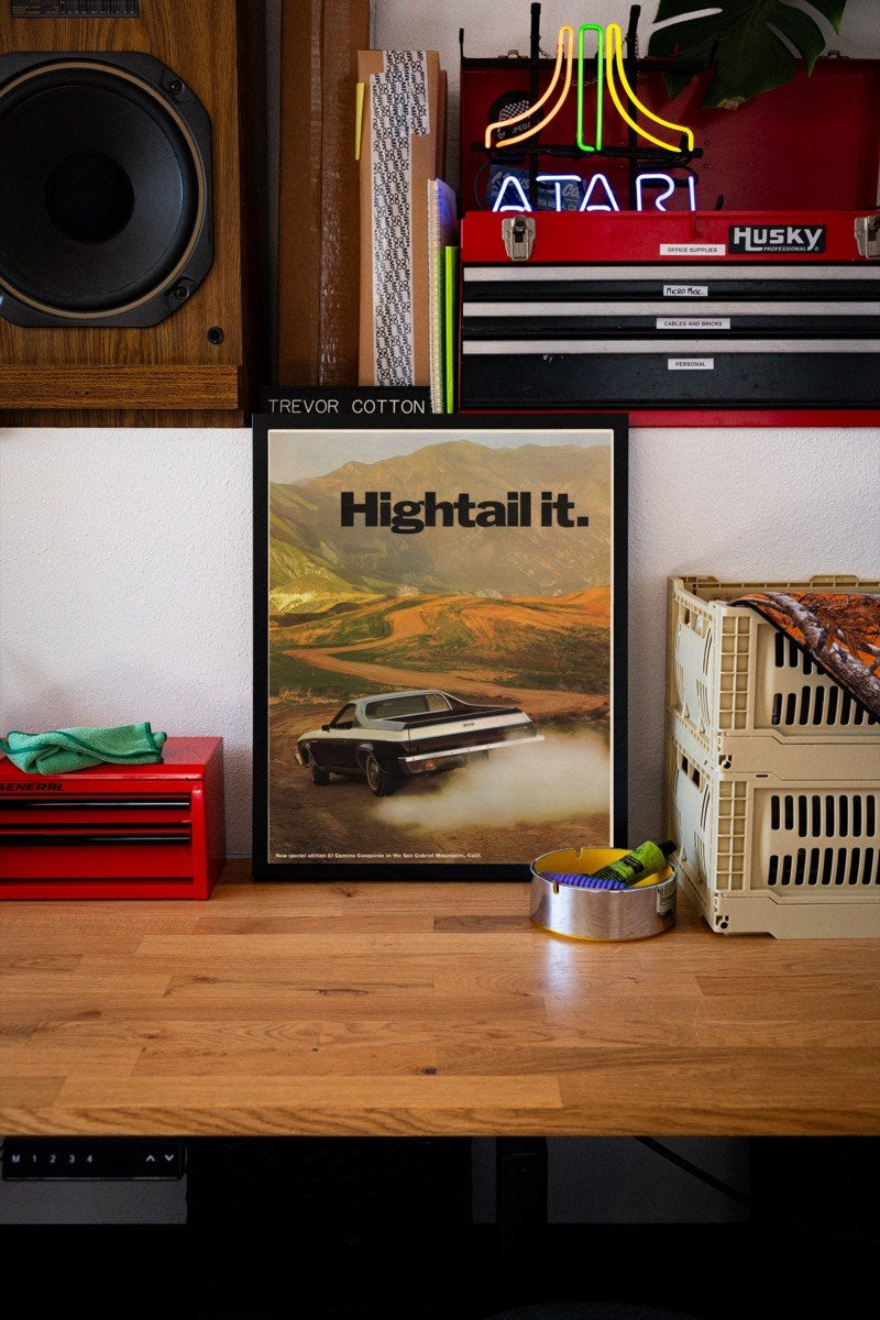 Hightail It - Chevrolet El Camino Ad art print styled in a room setting