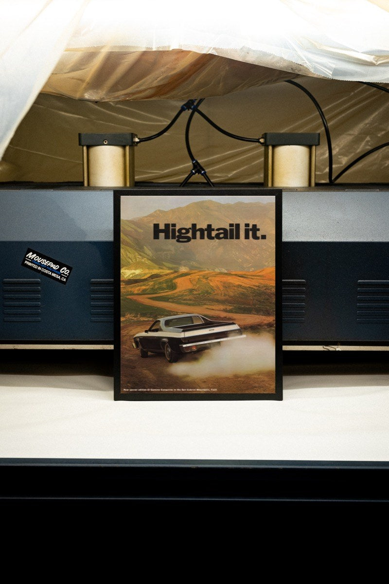Hightail It - Chevrolet El Camino Ad art print styled in a room setting