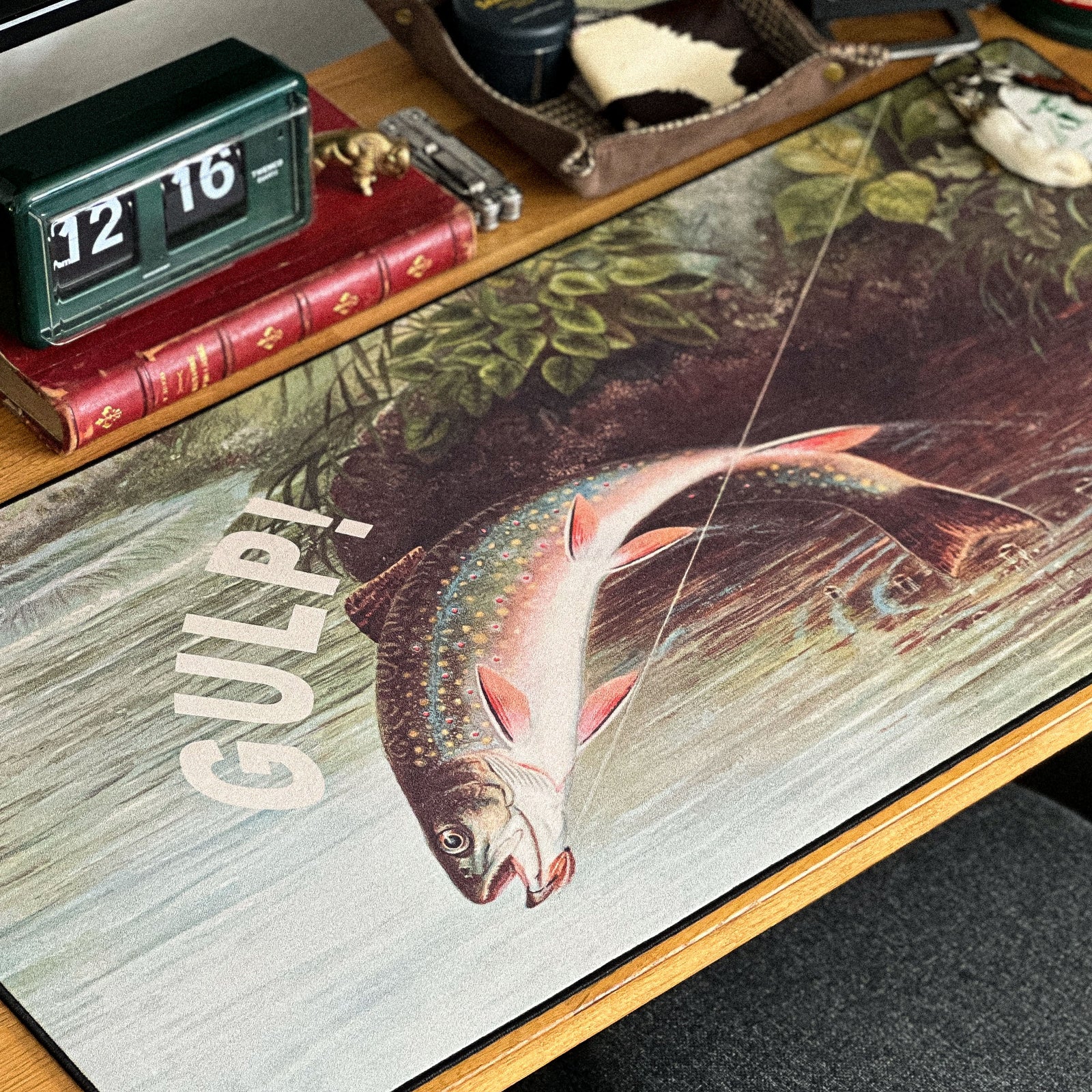 Leaping Brook Trout by Samuel Kilbourne - Original desk setup