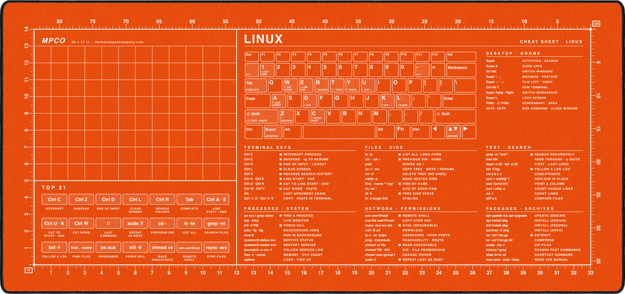 Linux Cheat Sheet Pad in Orange / White