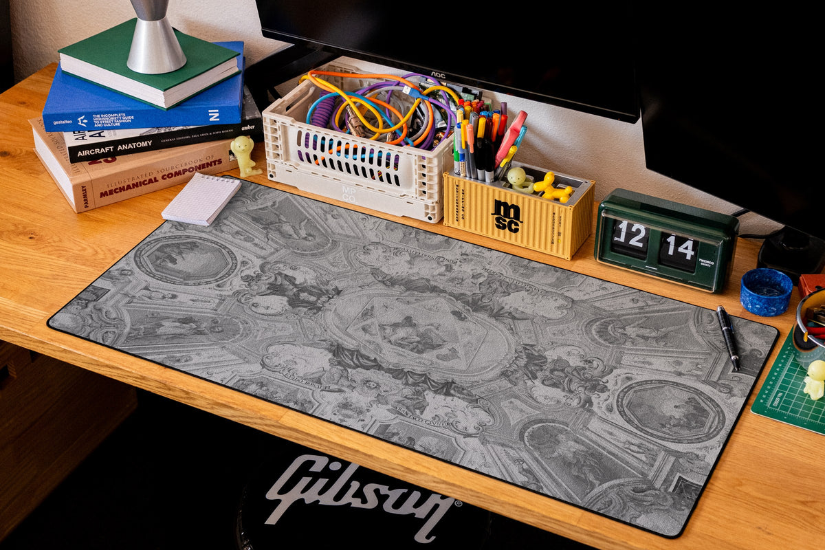 Mathematics Cabinet desk mat in Dark, shown on a styled desk setup