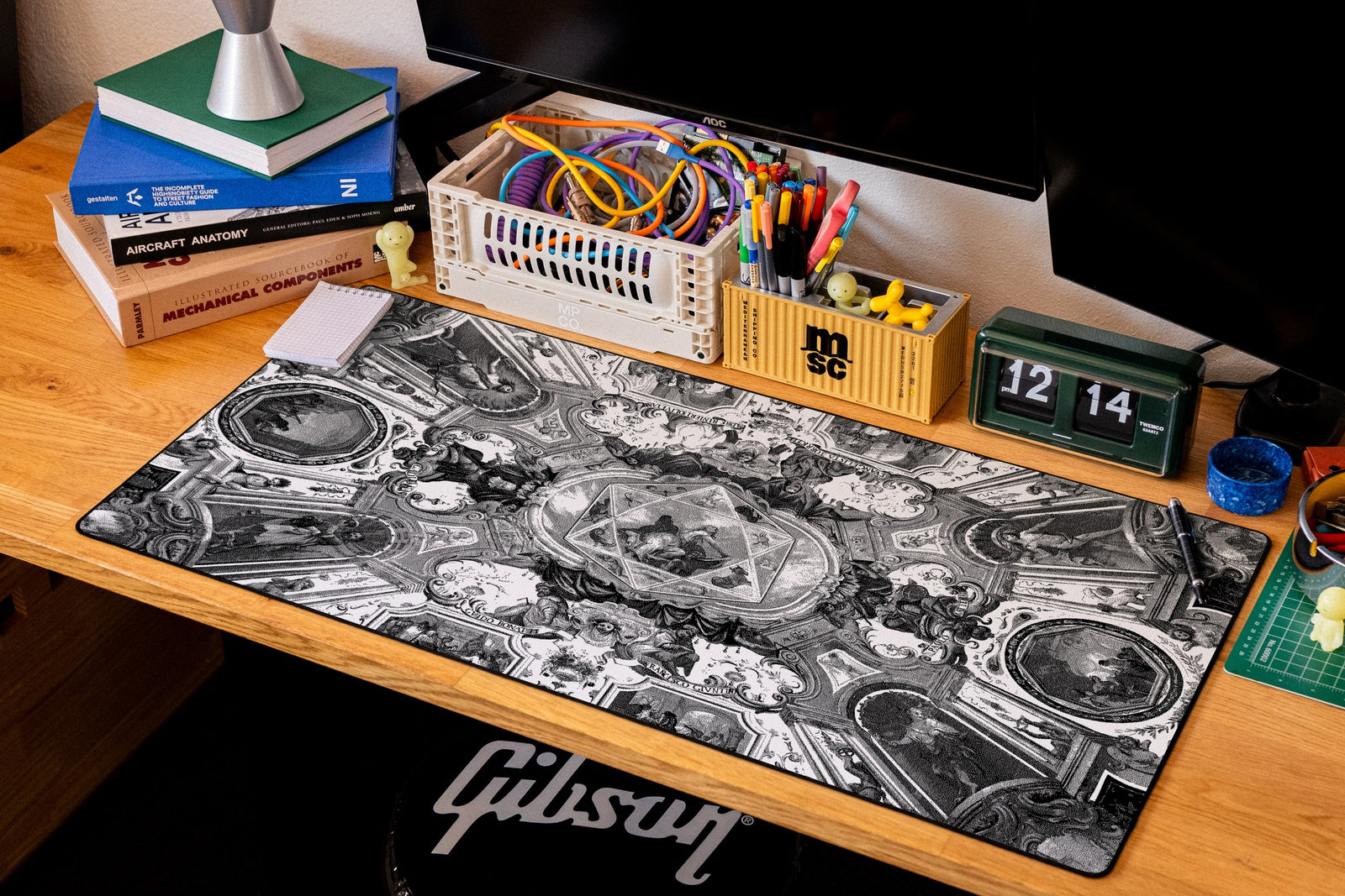 Mathematics Cabinet desk mat in Dither, shown on a styled desk setup