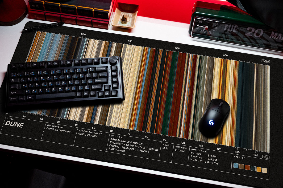 Dune movie barcode desk mat in Black on a desk